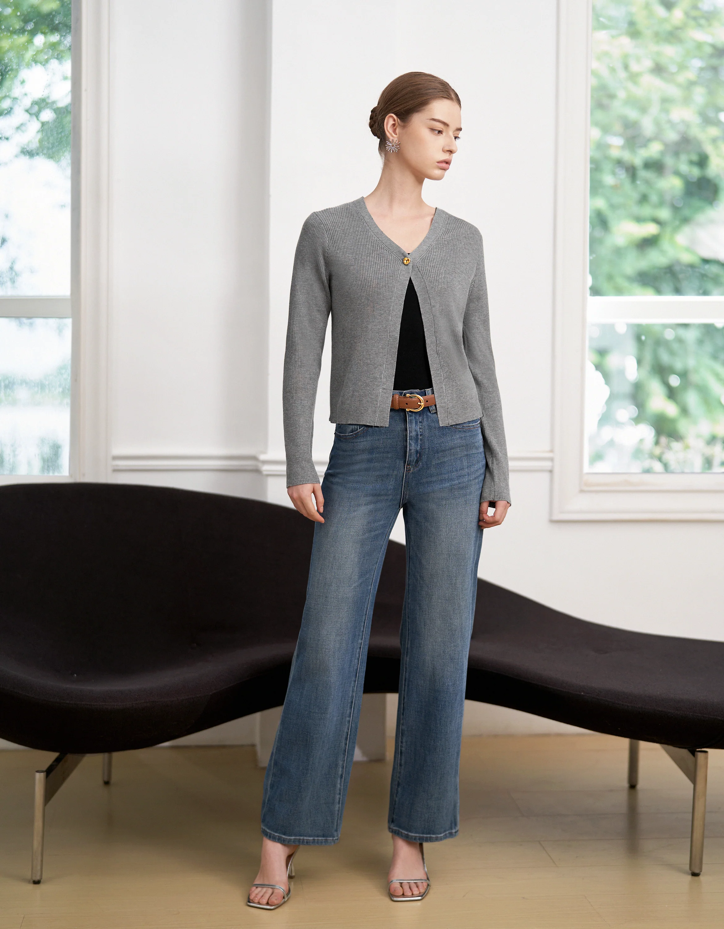 Slim Fit V-neck Long Sleeve Cardigan - Image 12
