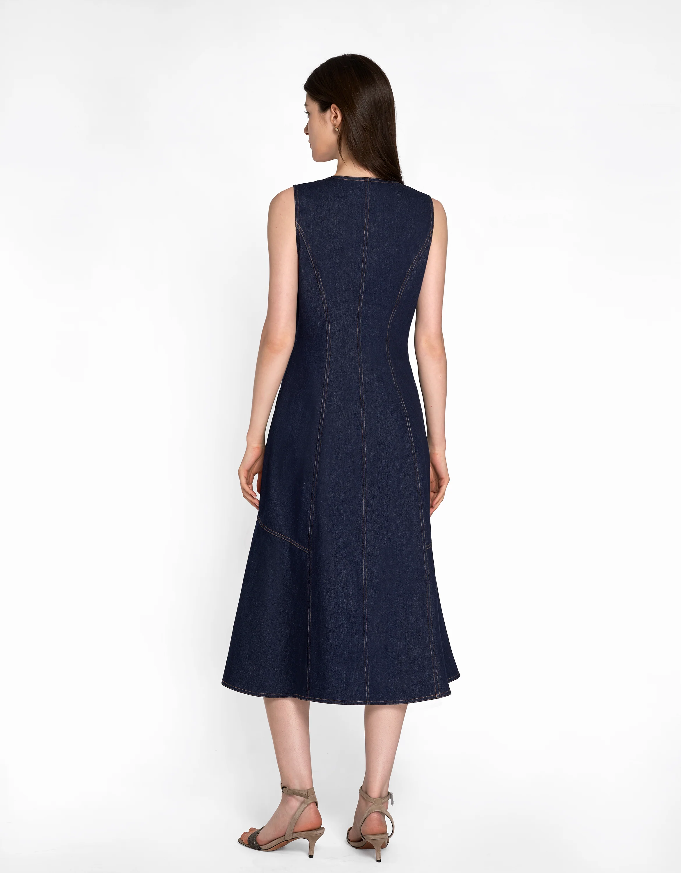 Square Neck Button Front Midi Denim Dress - Image 3