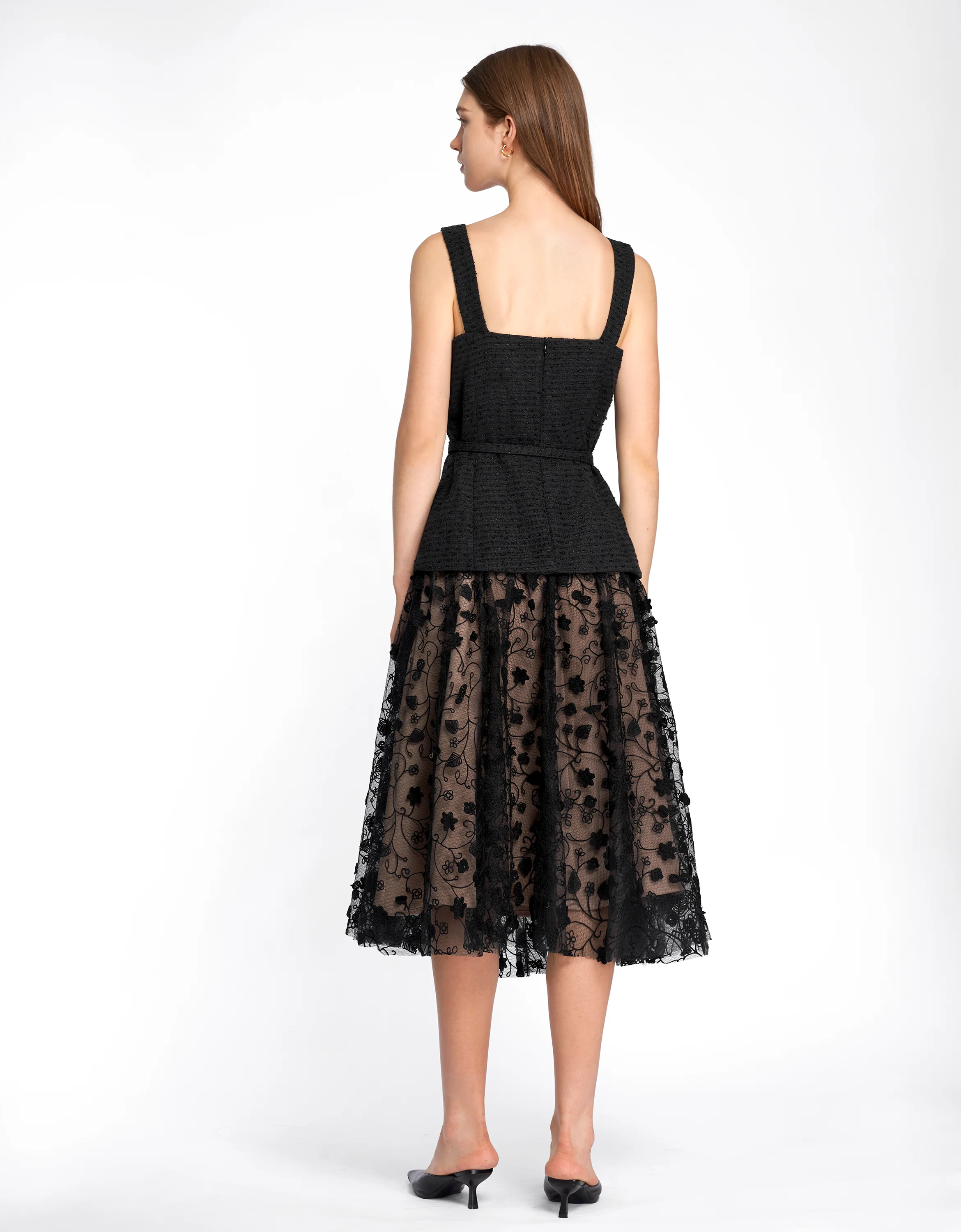 Square Neck Lace Skirt Midi Dress - Image 17