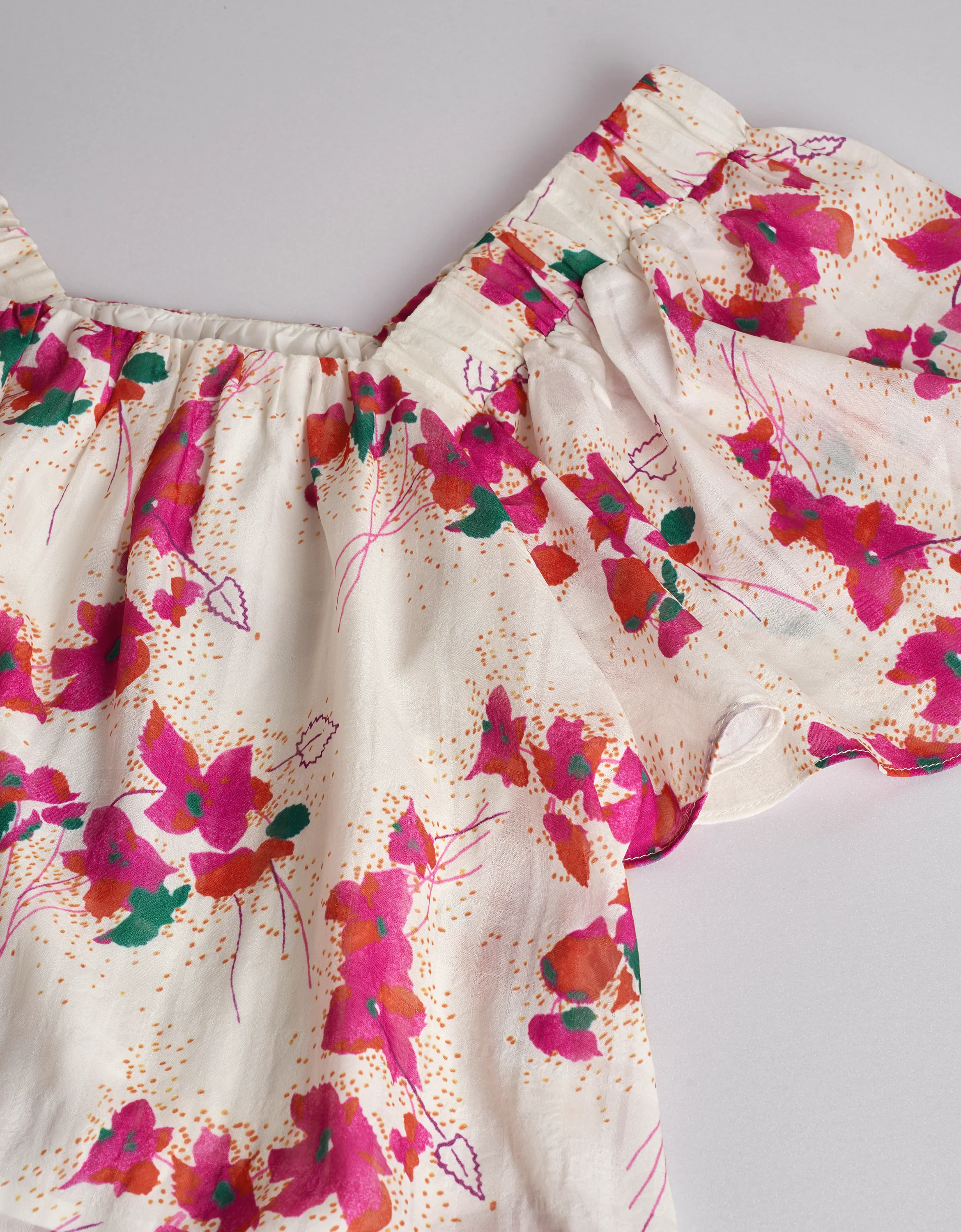 Square Neck Ruffled Sleeves Floral Cropped Top - Image 5