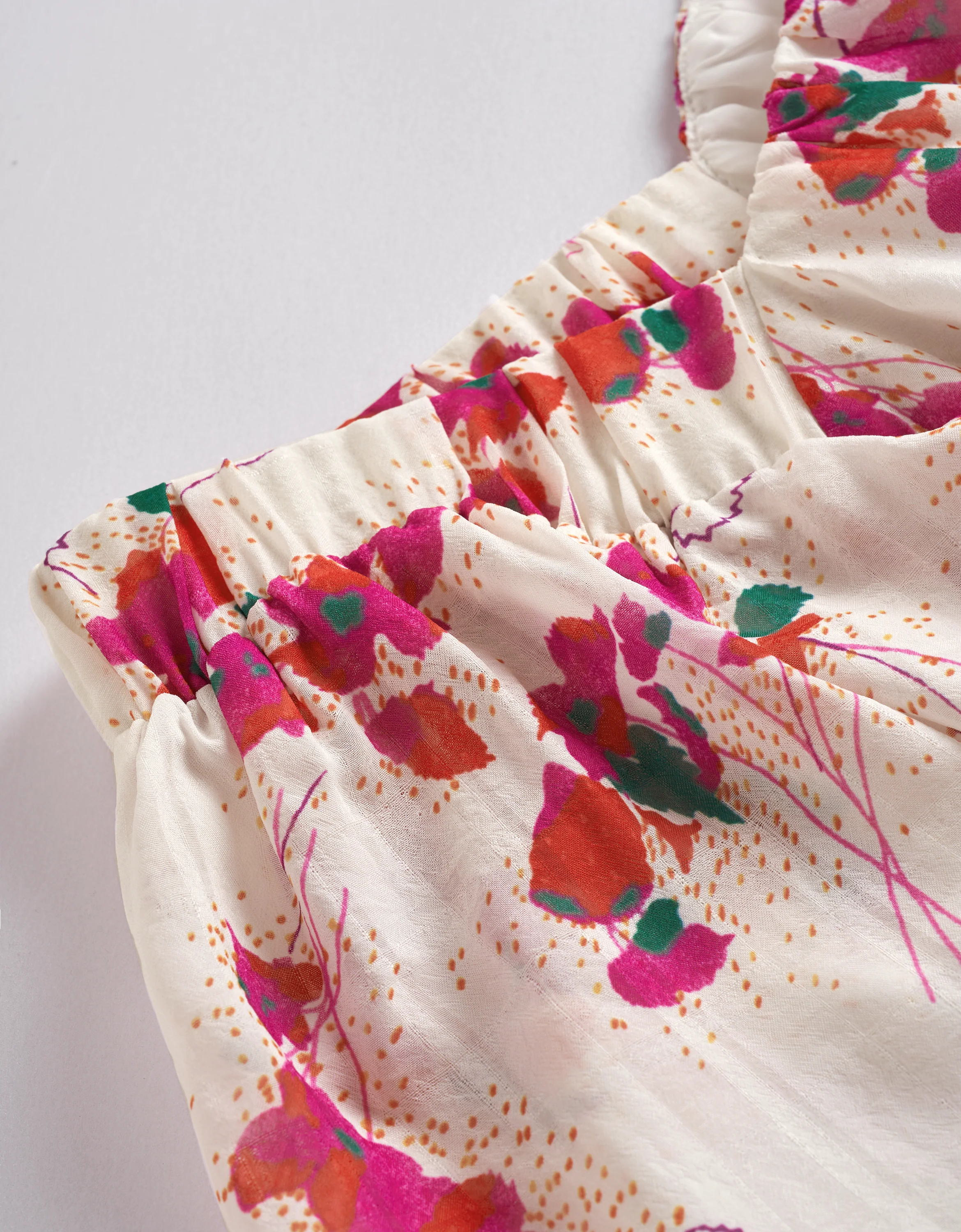 Square Neck Ruffled Sleeves Floral Cropped Top - Image 6