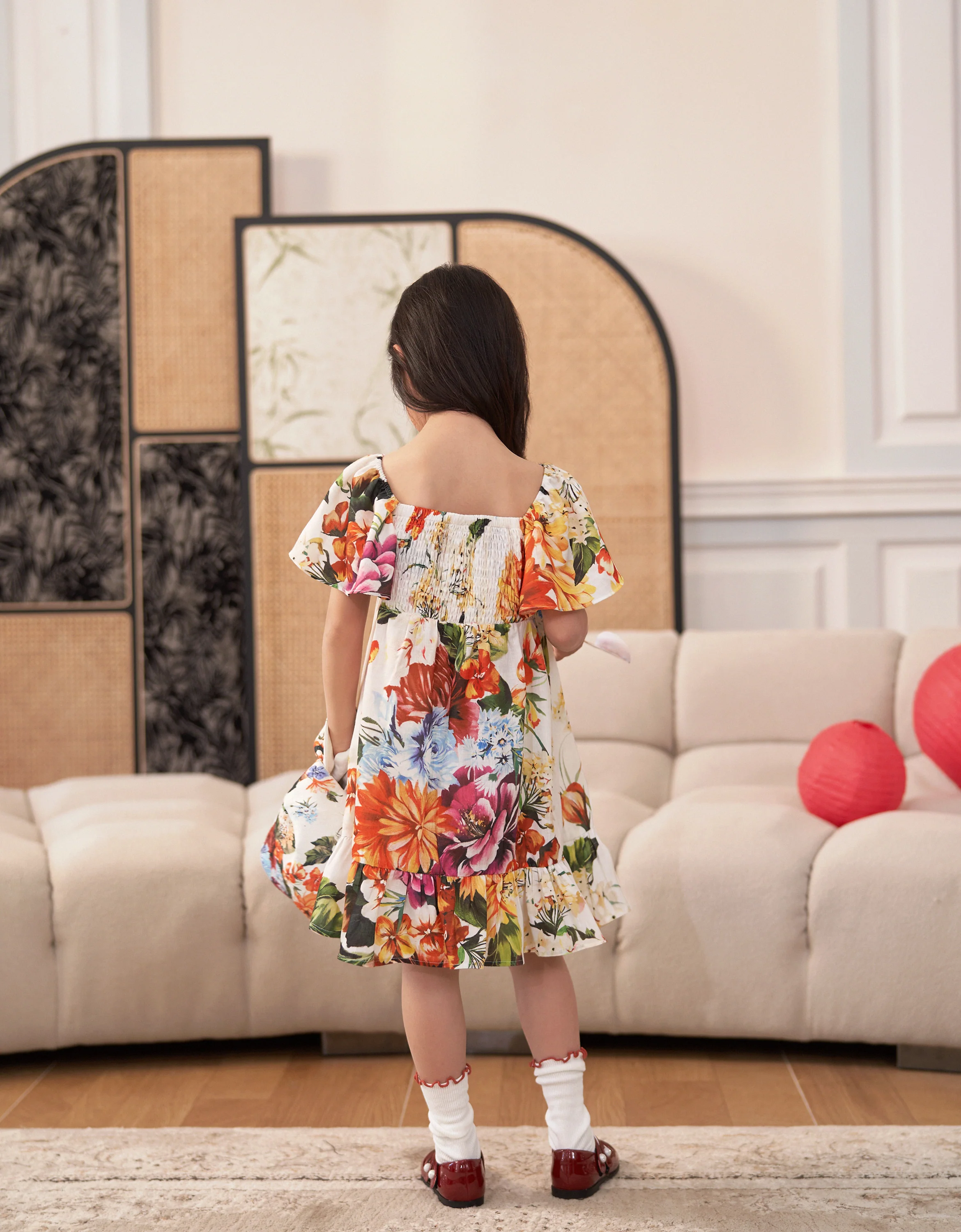 Square Neck Ruffled Sleeves Floral Dress - Image 3