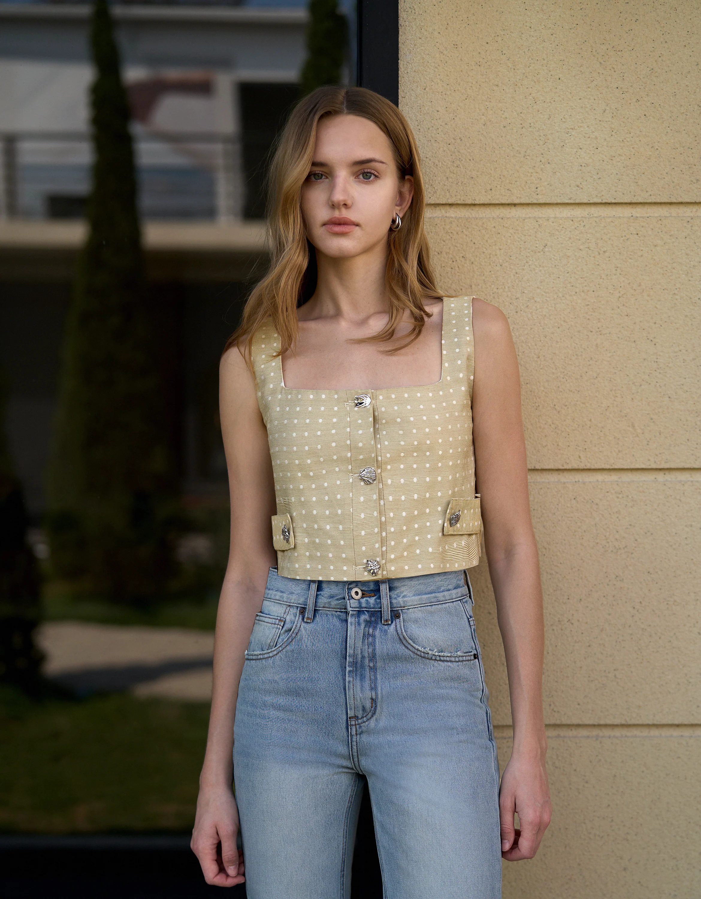 Square Neck Sleeveless Polka Dot Top - Image 4