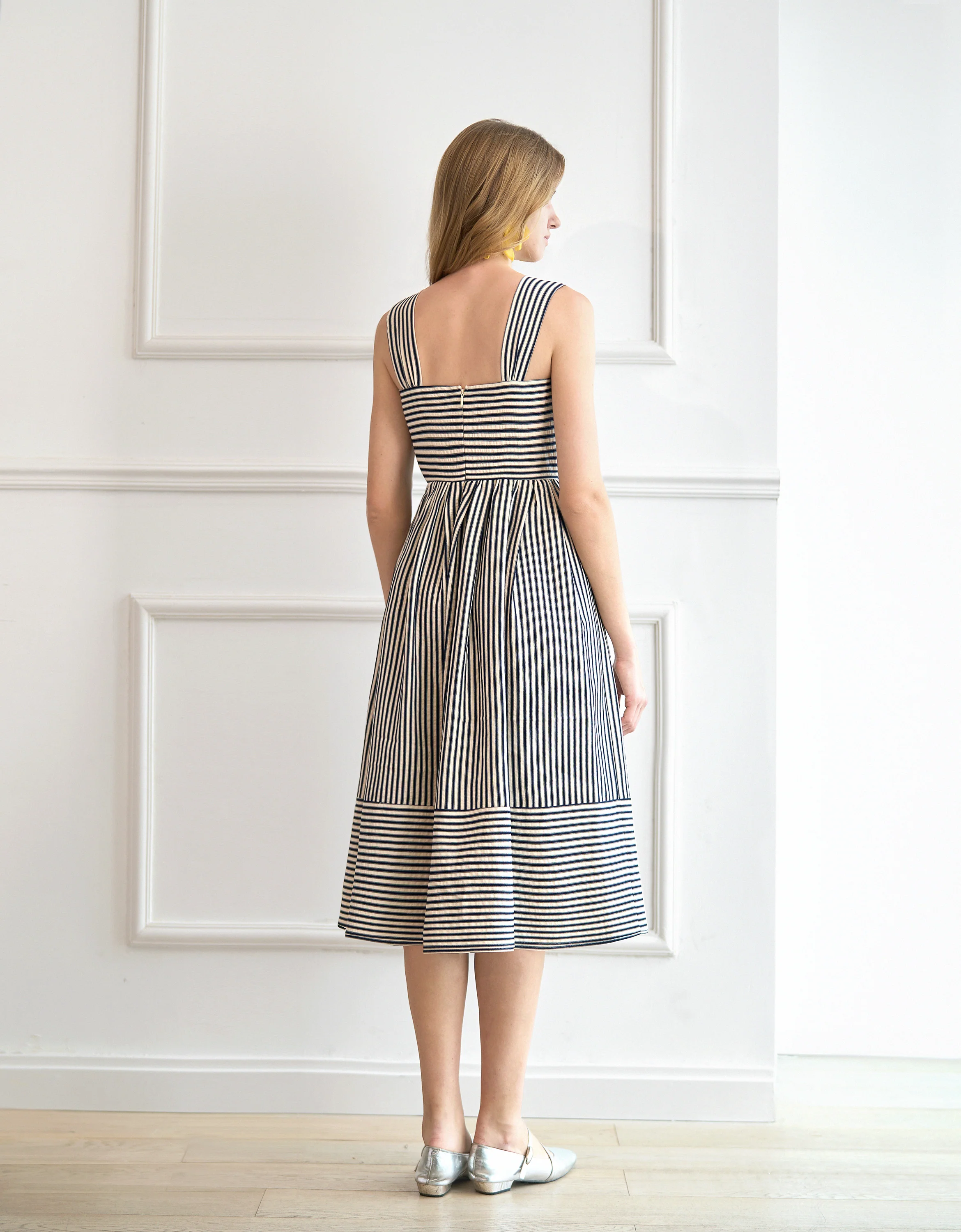 Square Neck Striped Textured Midi Dress - Image 14