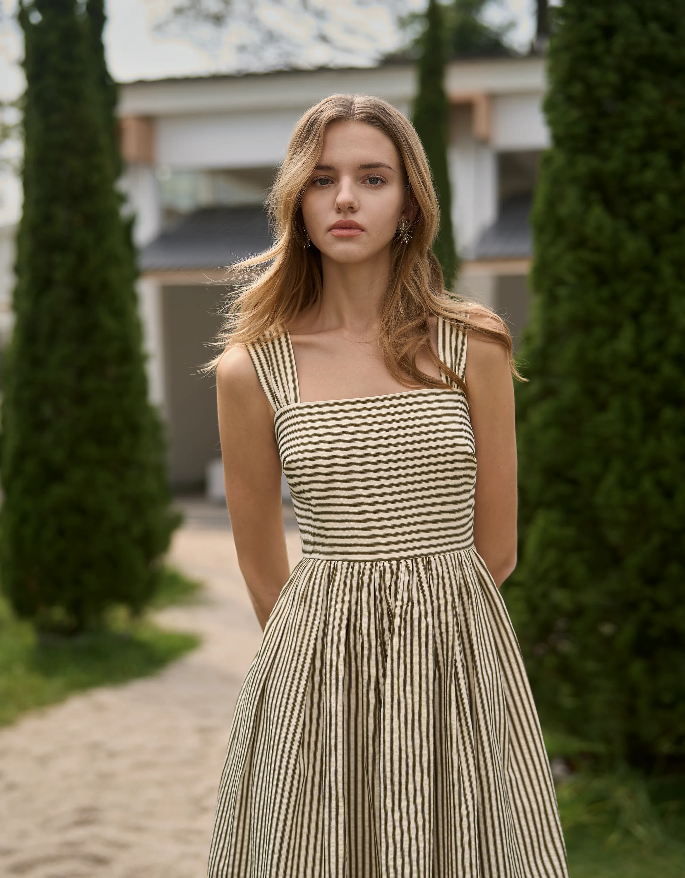 Square Neck Striped Textured Midi Dress - Image 4