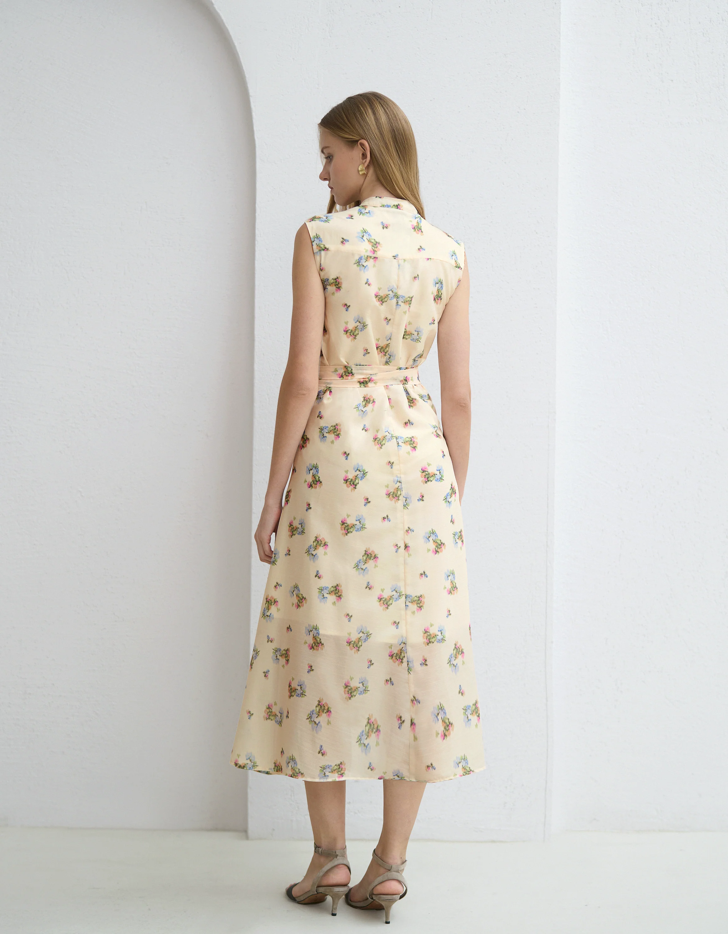 Stand Collar Floral Print Sleeveless Dress - Image 3