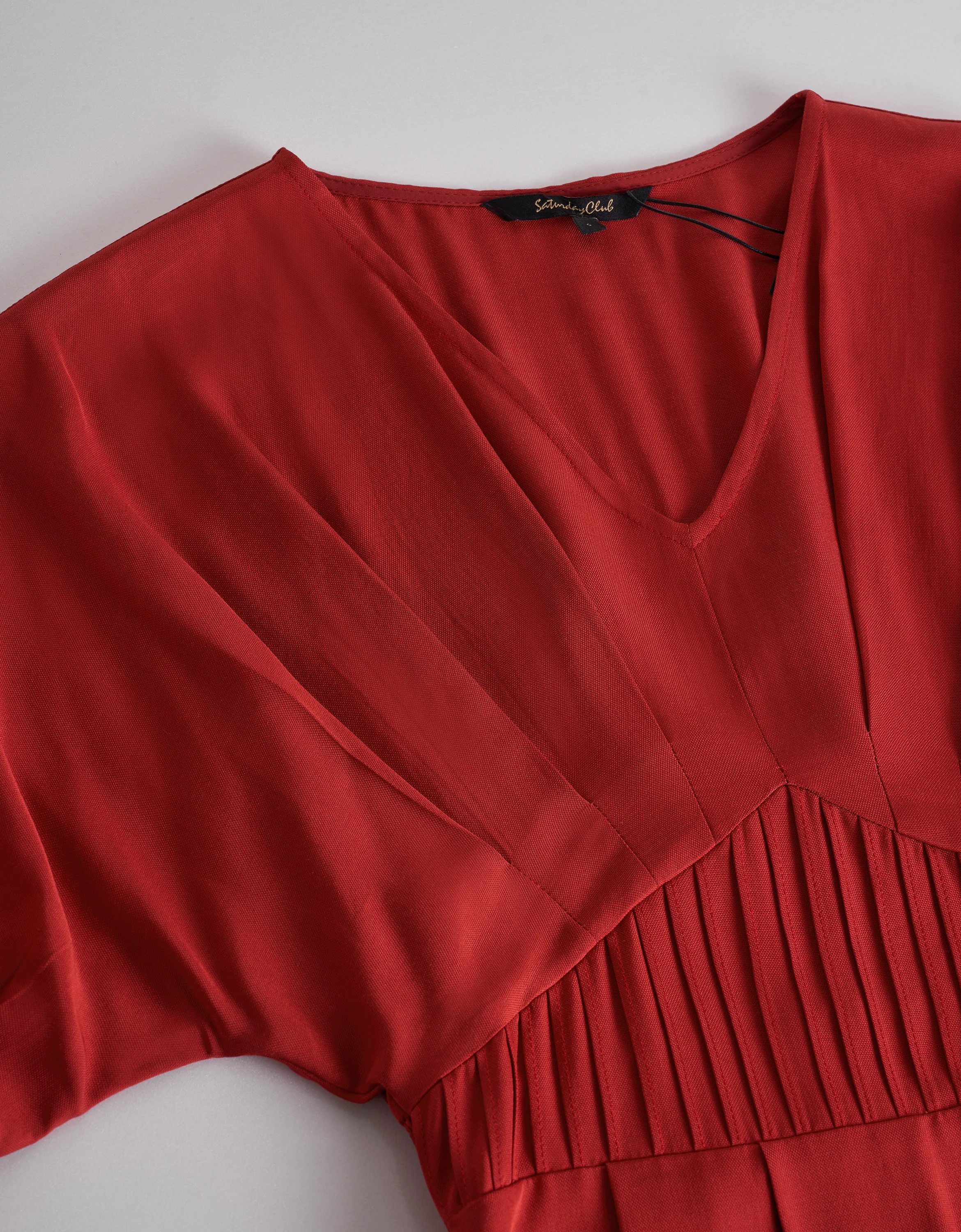 Tencel-linen Pleated Waist V-neck Dress - Image 5