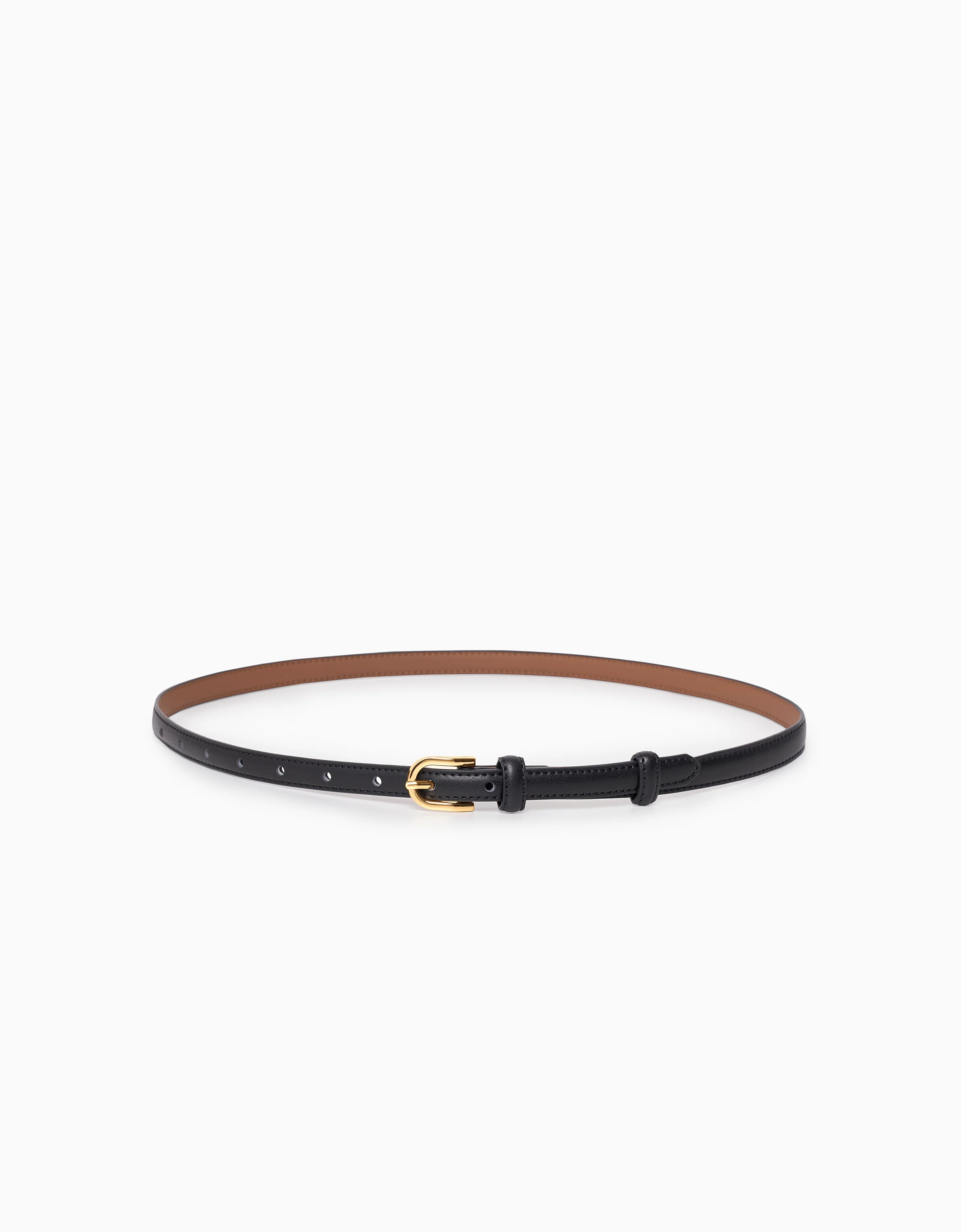 Textured Horseshoe Buckle Thin Leather Belt - Image 7