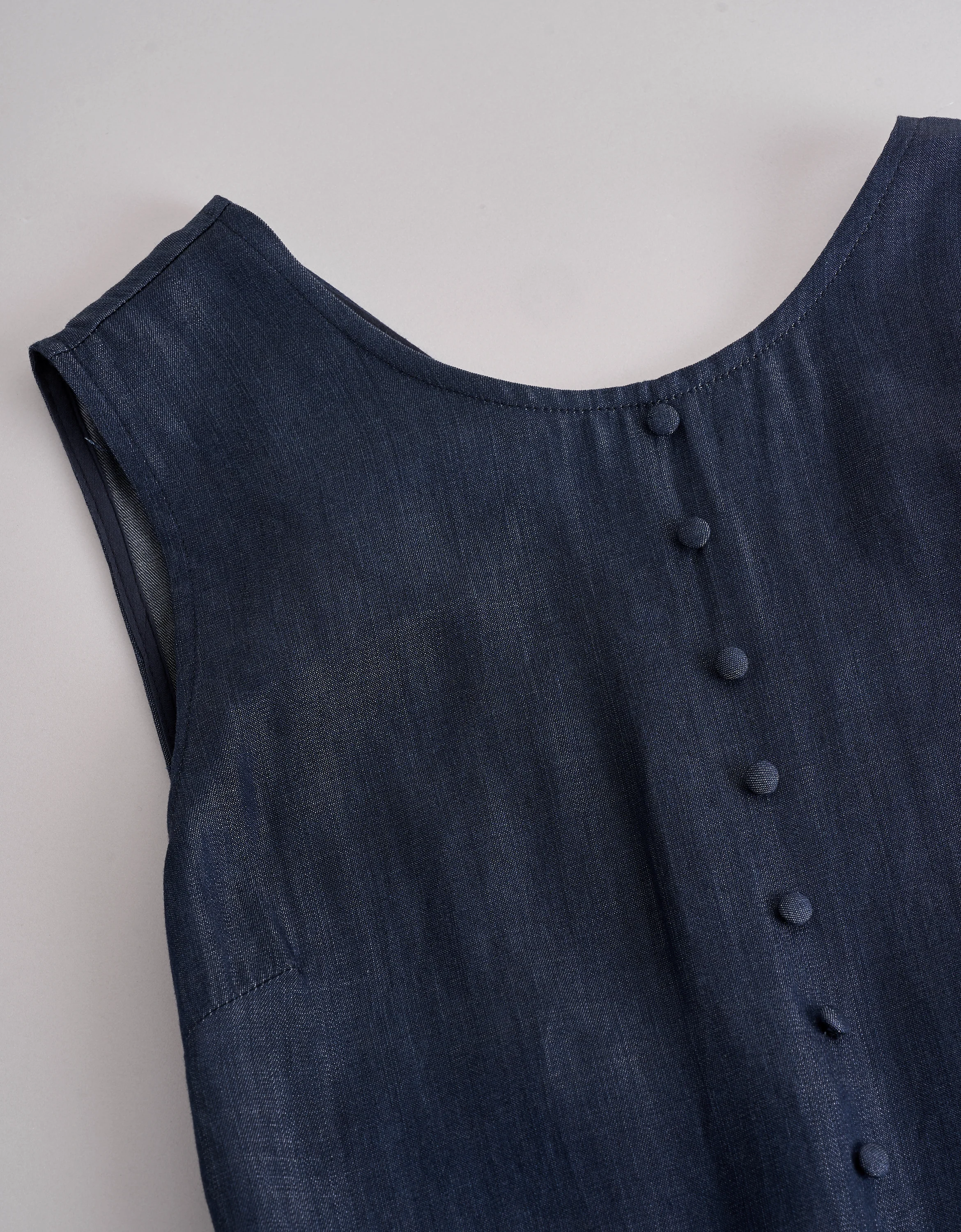Tie Back Sleeveless Tencel Denim Dress - Image 6