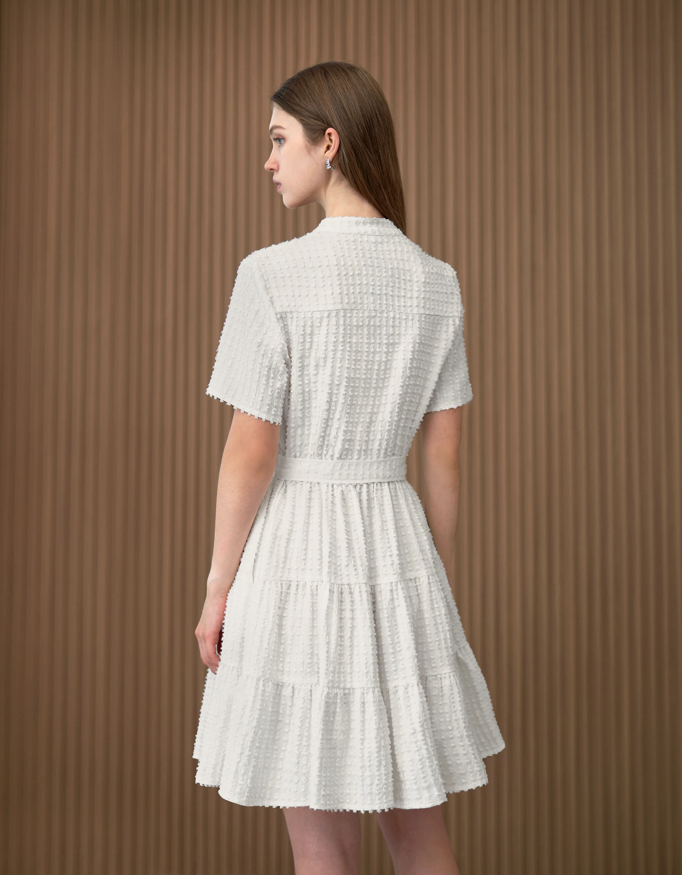 Tiered Skirt Short Sleeve Textured Shirt Dress - Image 4