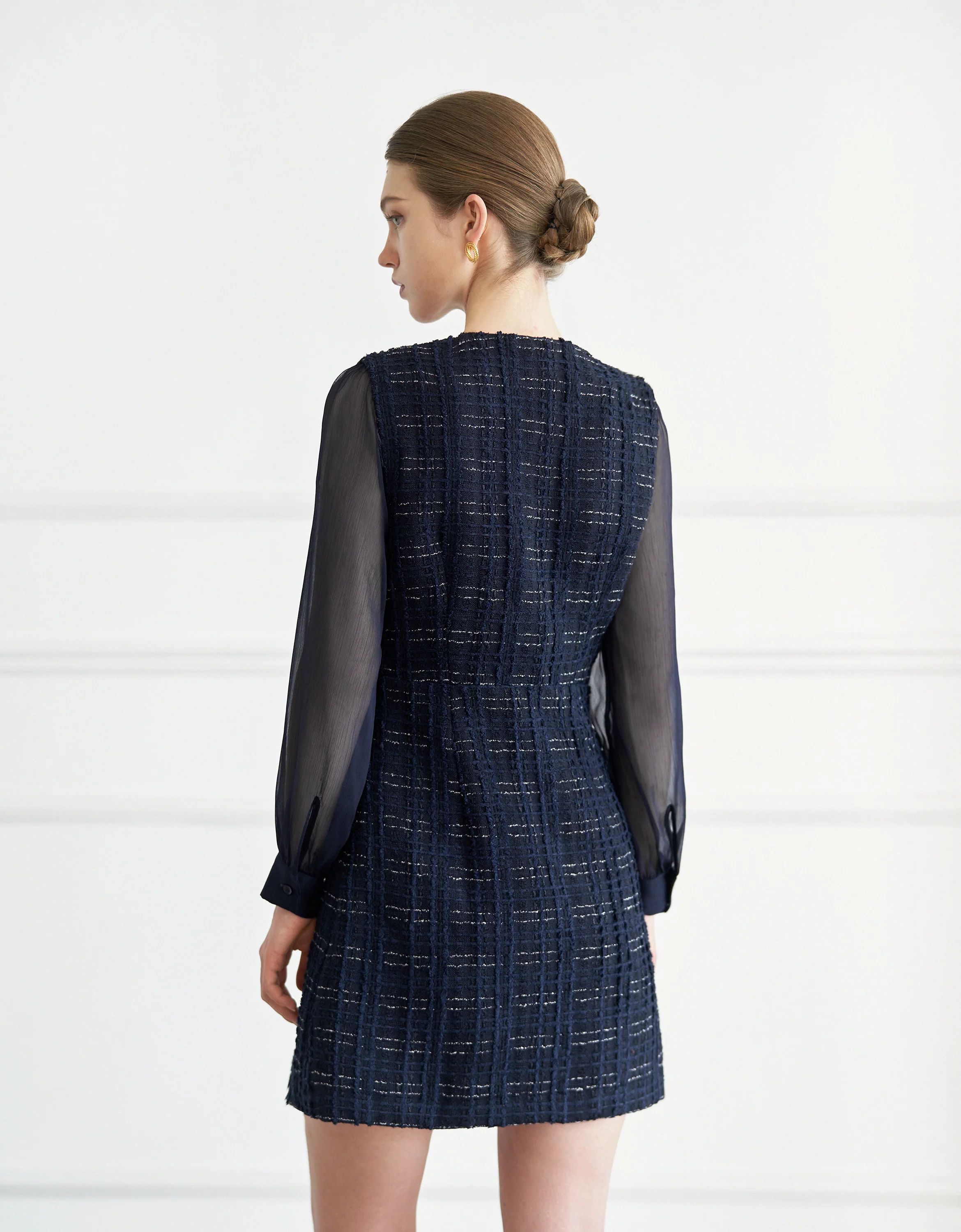 Tulle Long Sleeve Tweed Dress - Image 16