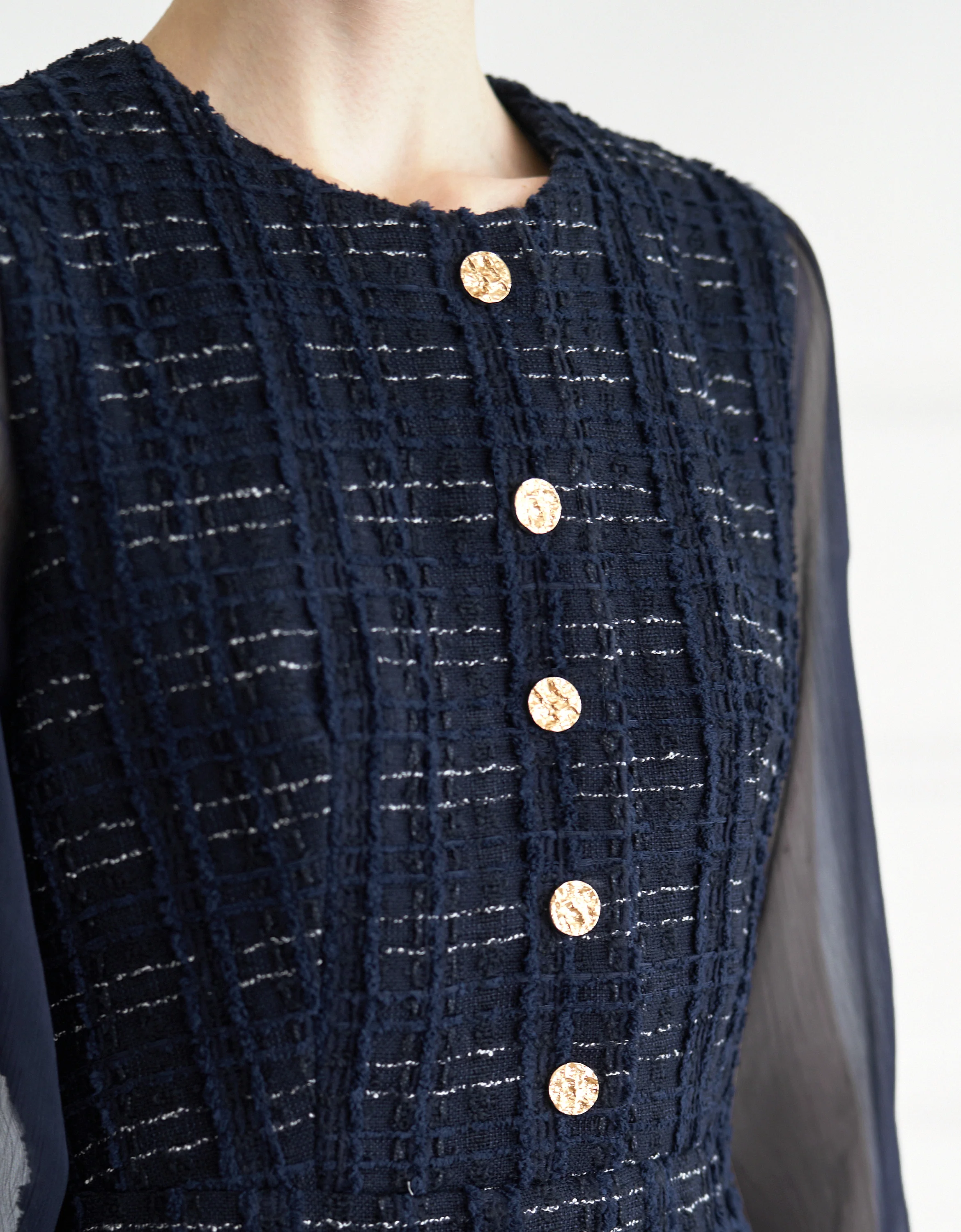 Tulle Long Sleeve Tweed Dress - Image 18