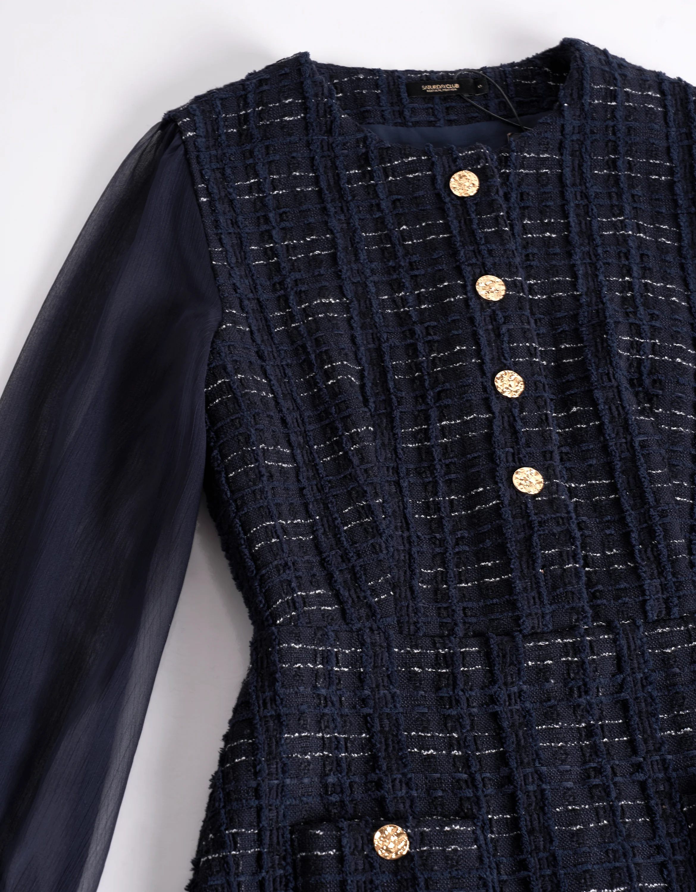 Tulle Long Sleeve Tweed Dress - Image 19