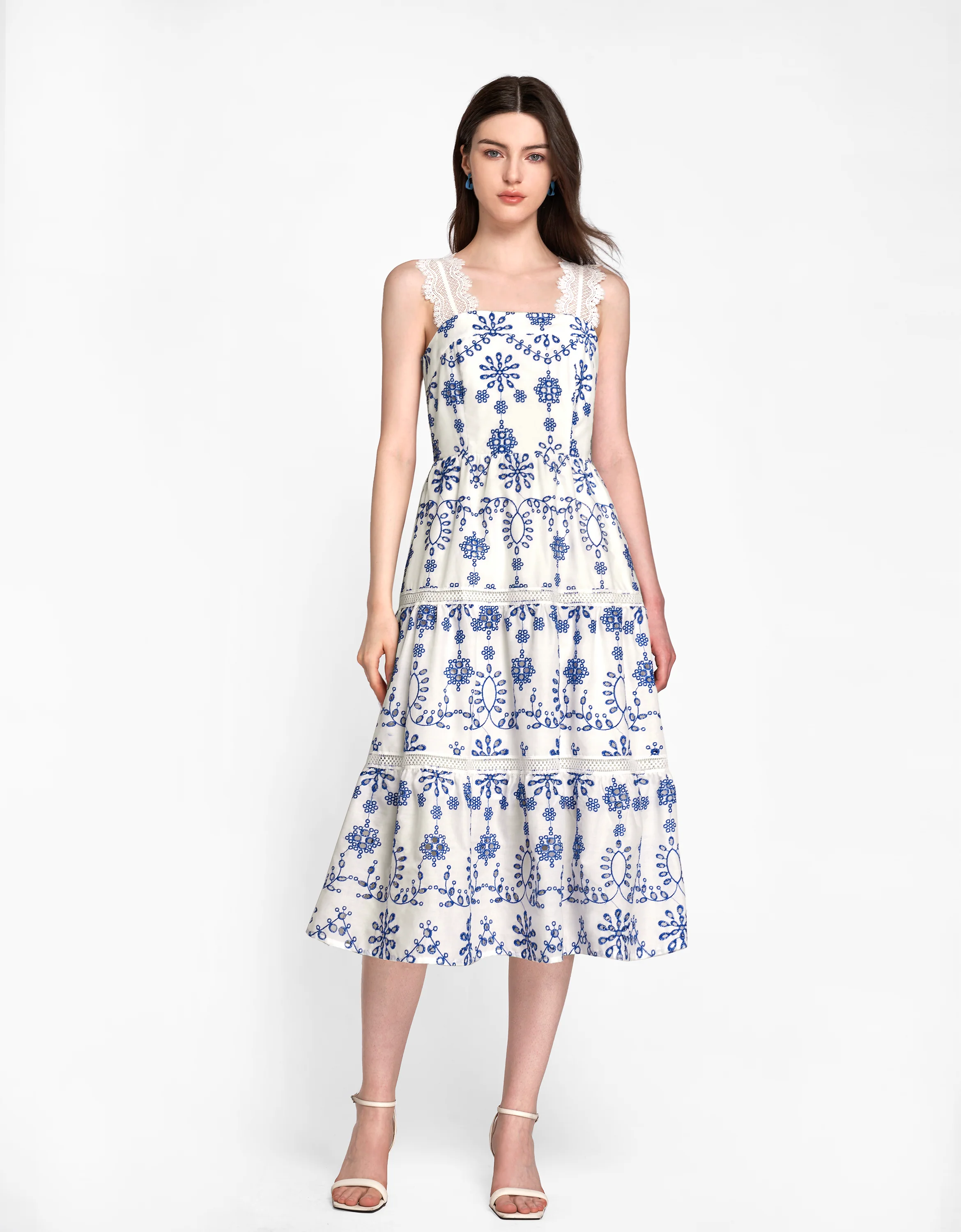 Two-tone Embroidered Midi Strap Dress - Image 7