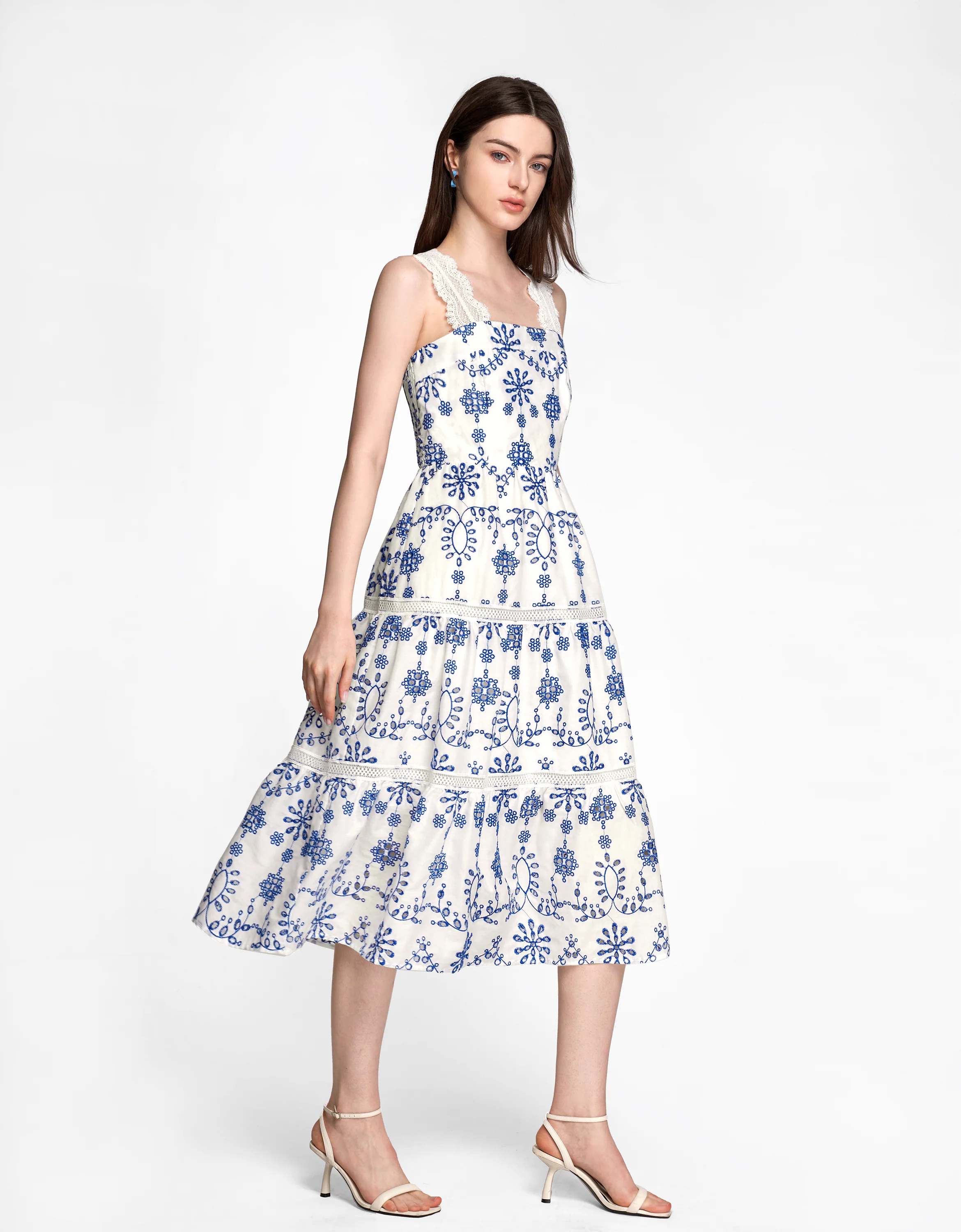 Two-tone Embroidered Midi Strap Dress - Image 8
