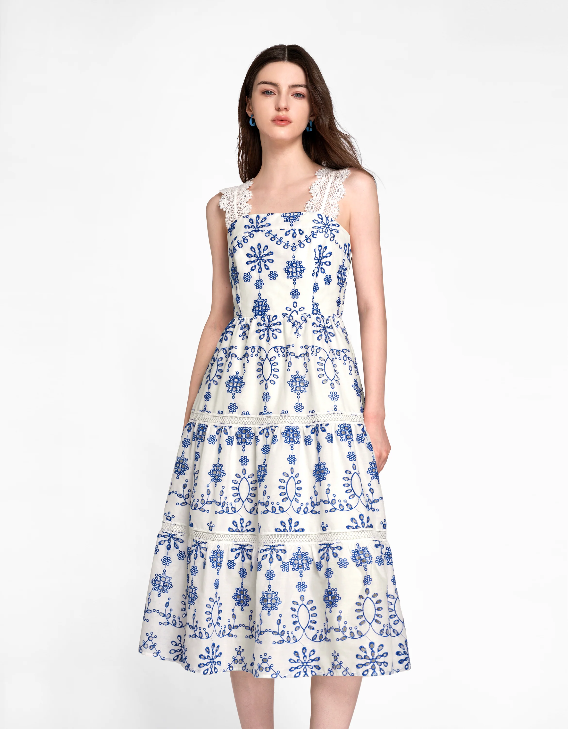 Two-tone Embroidered Midi Strap Dress - Image 9
