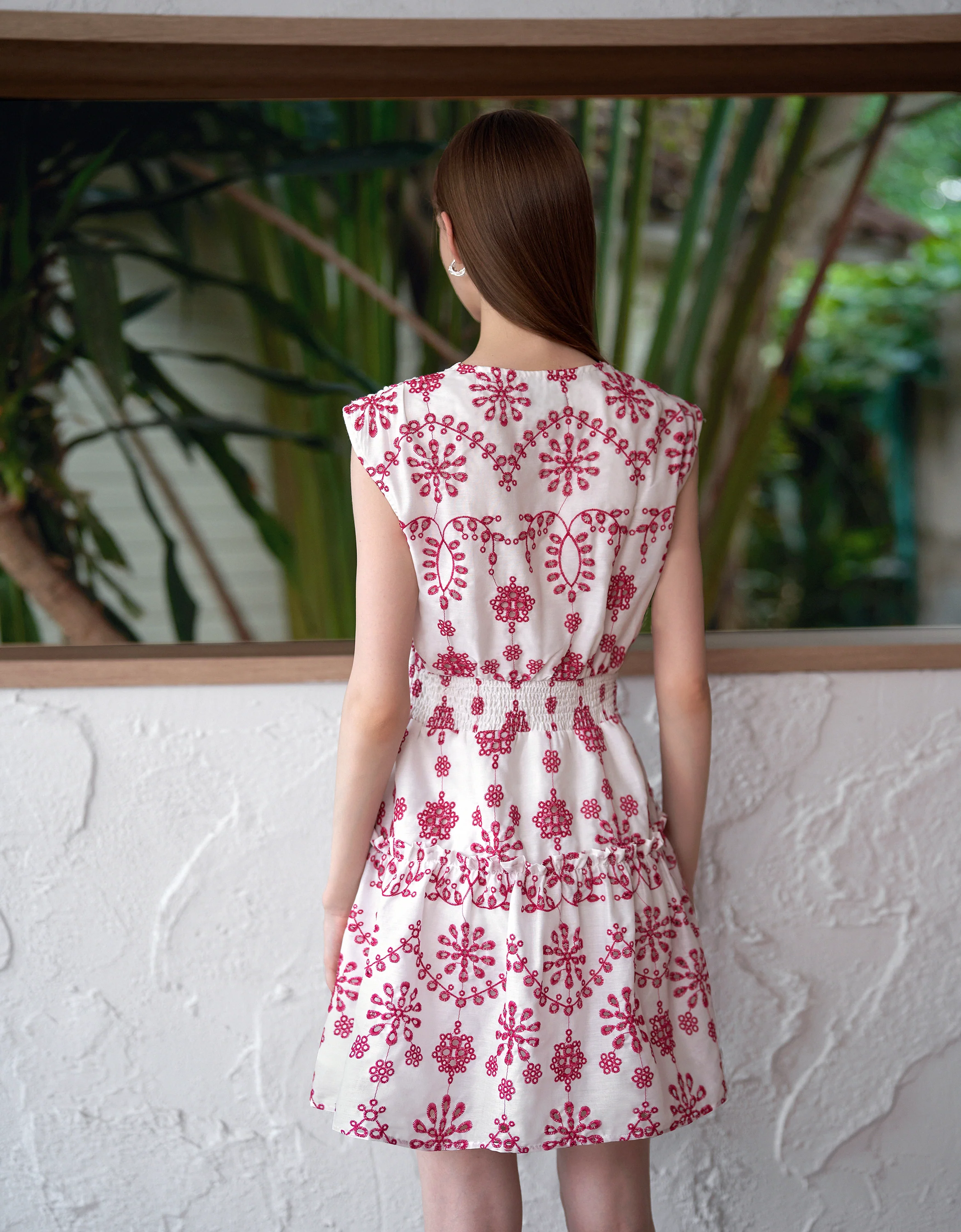 Two-tone Embroidered V-neck Dress - Image 14