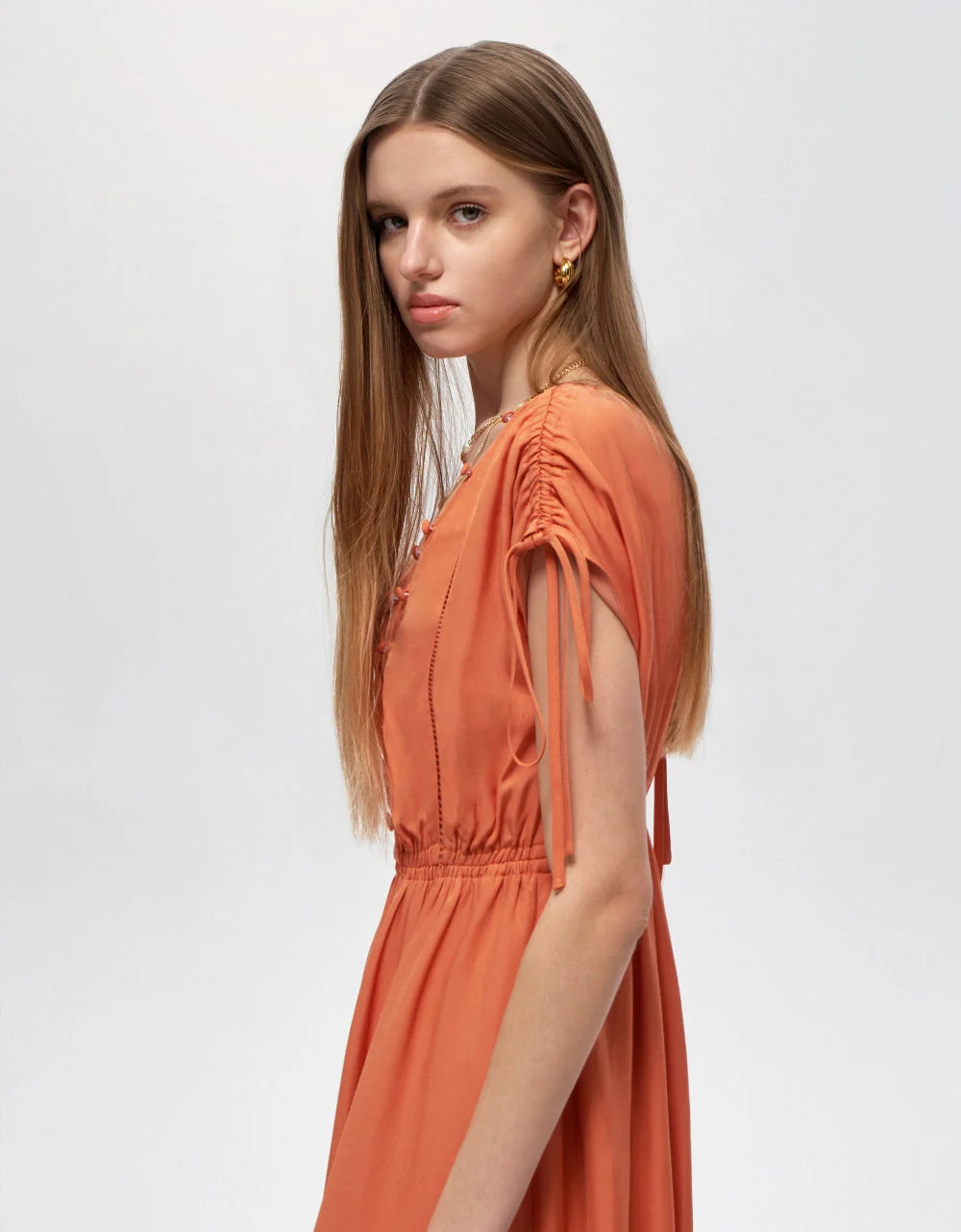 V-neck Cuff Tie Detail Dress - Image 3