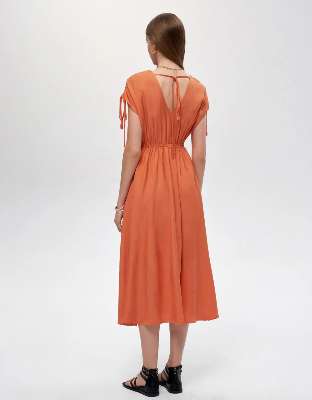 V-neck Cuff Tie Detail Dress - Image 4