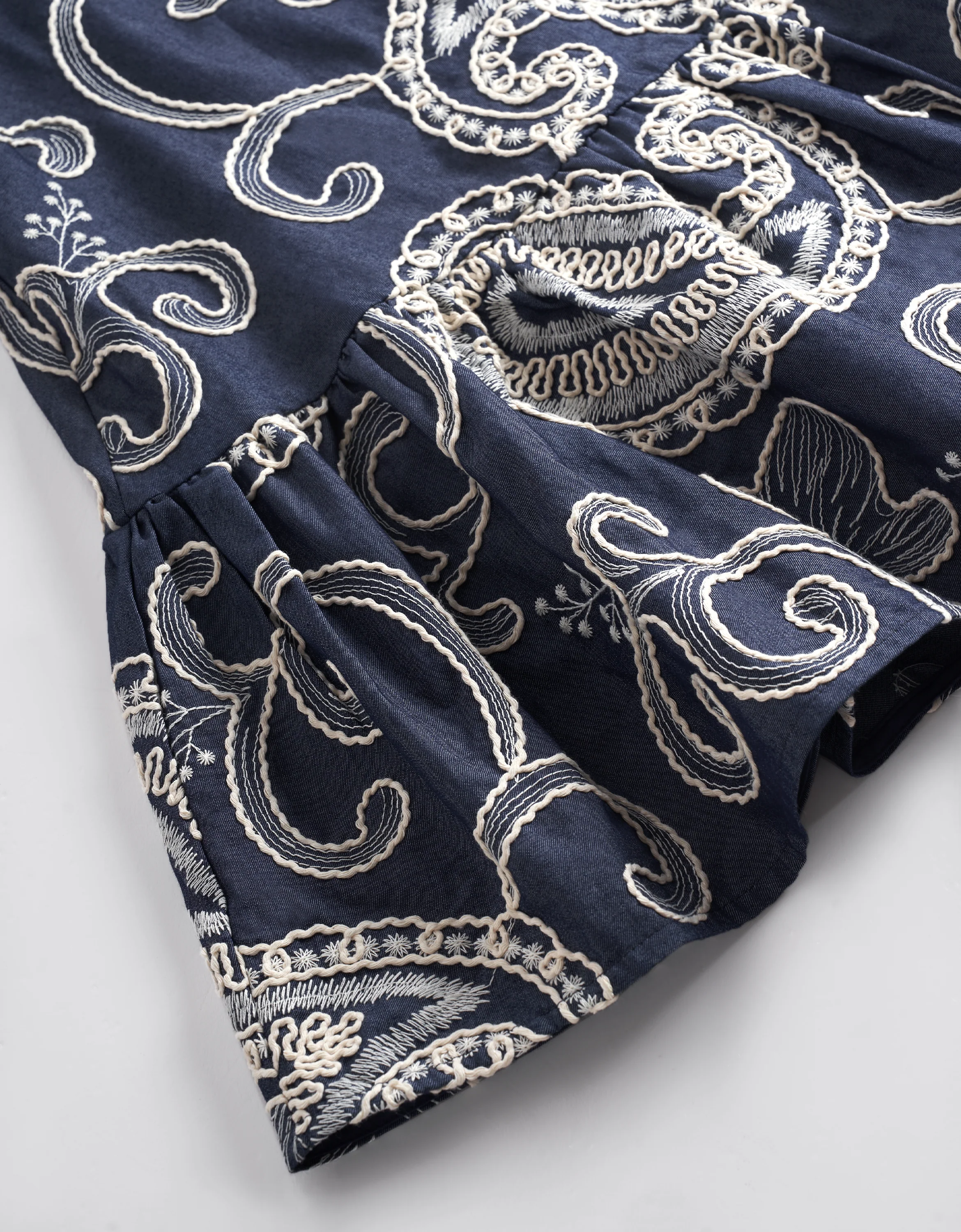 V-neck Embroidered Denim Dress - Image 14
