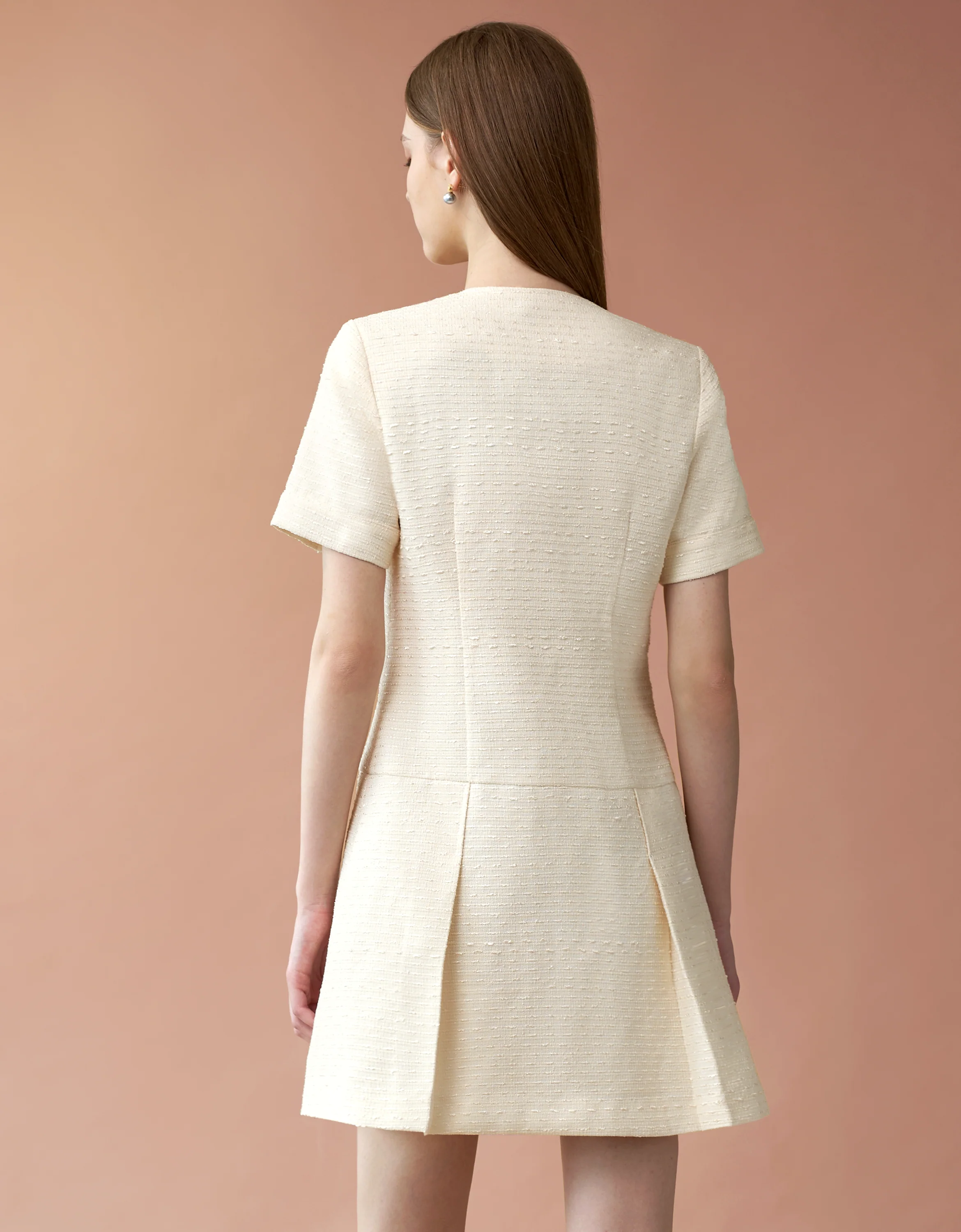 V-neck Pleated Hem Tweed Dress - Image 7