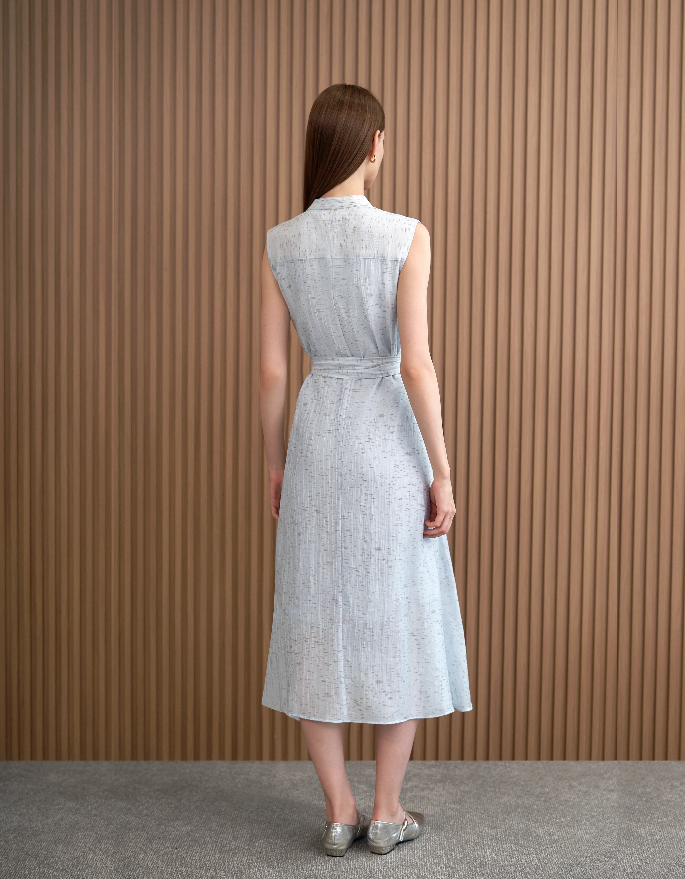 V-neck Tied Waist Shirt Dress - Image 3