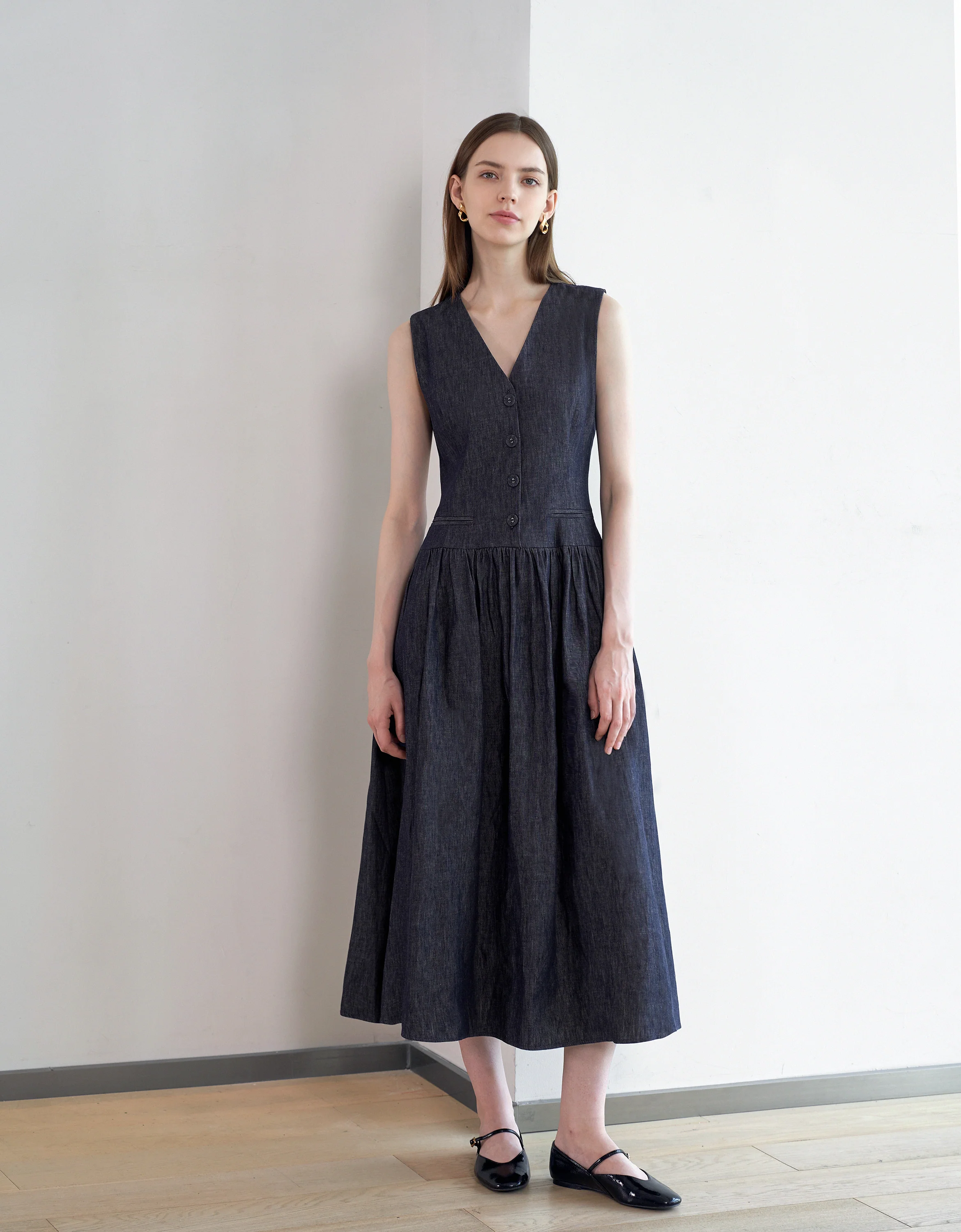 Vest Style Denim Maxi Dress - Image 4