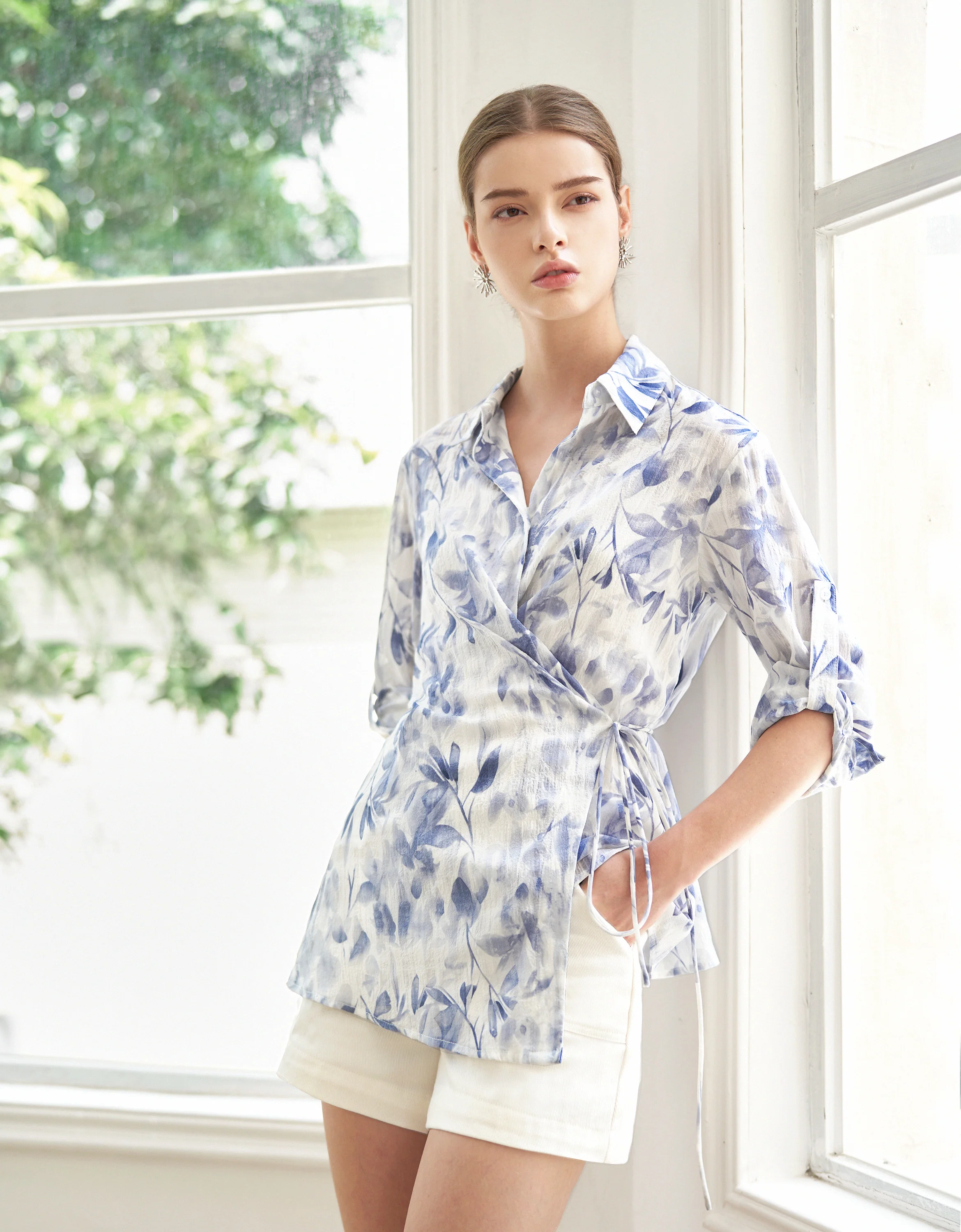 Waist Tie Floral Print Long Sleeve Shirt - Image 4