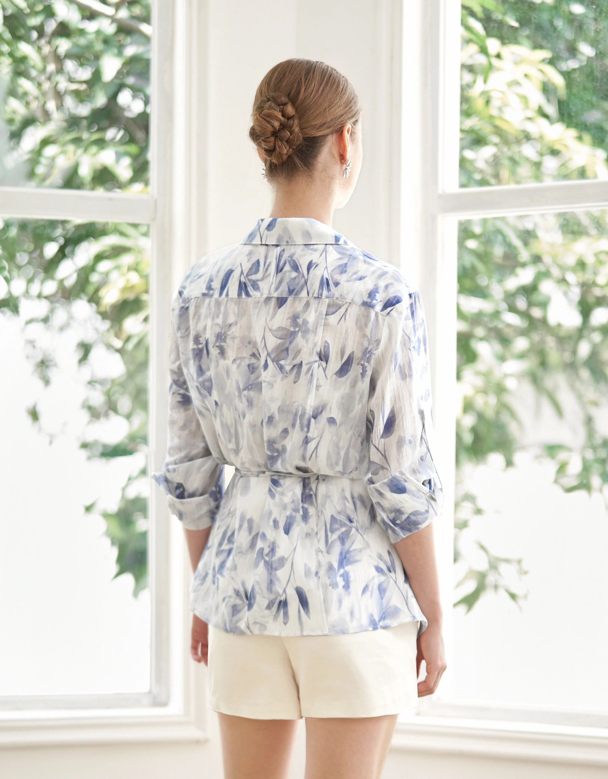 Waist Tie Floral Print Long Sleeve Shirt - Image 6