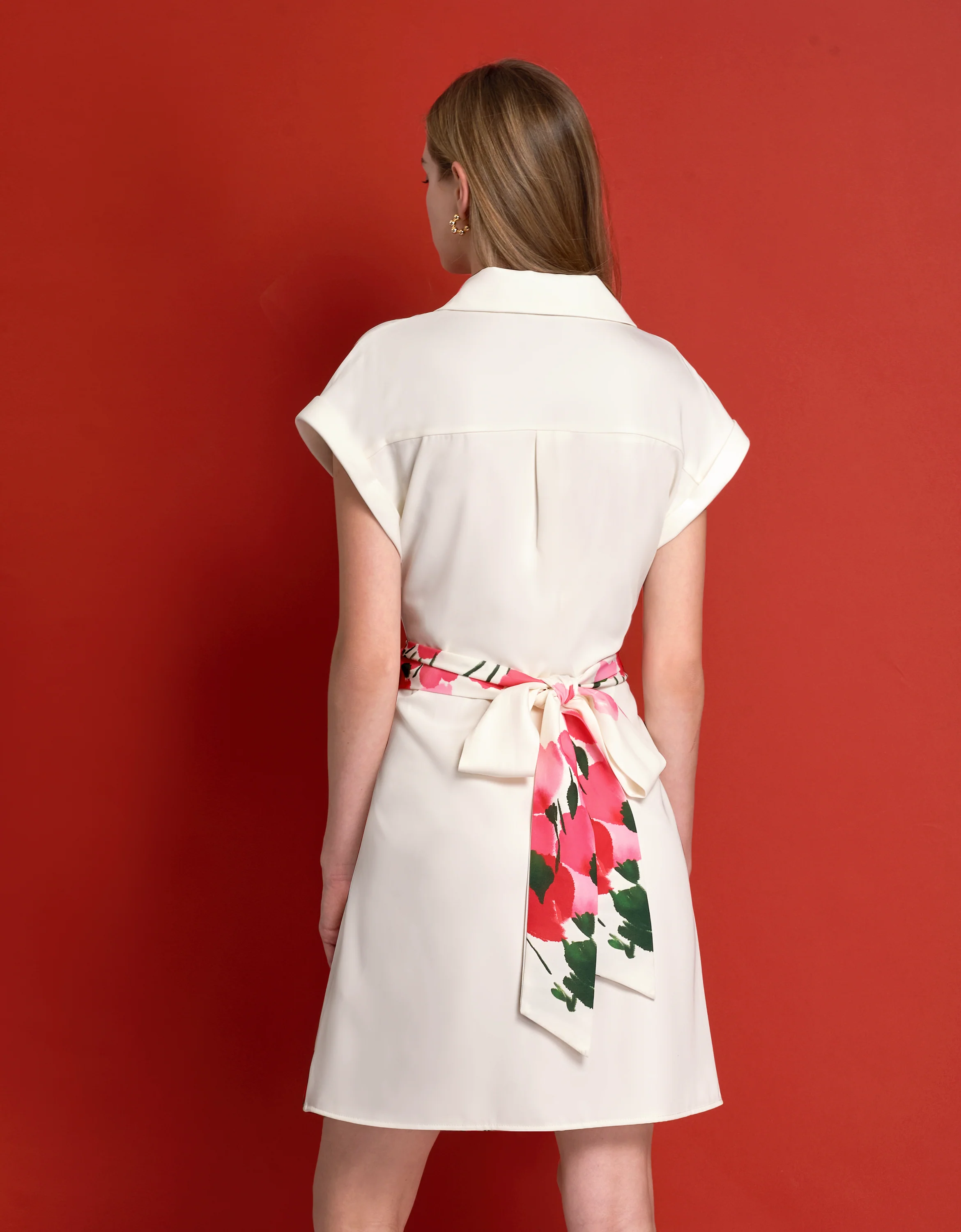 Waist Tie Floral Print Short Sleeve Dress - Image 4