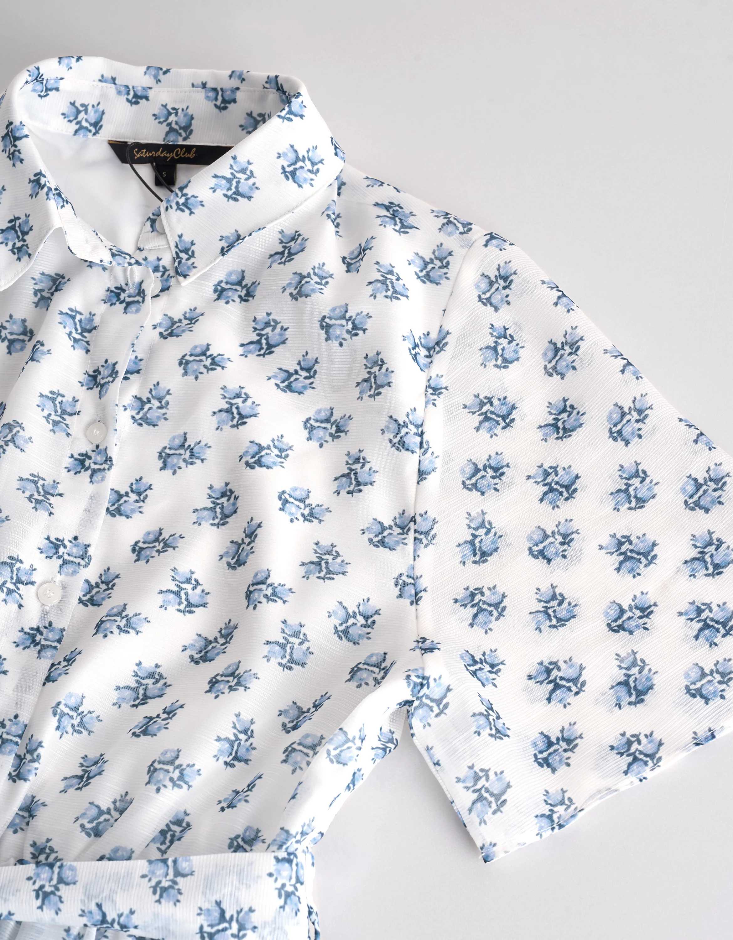 Waist Tie Floral Print Short Sleeve Shirt Dress - Image 5