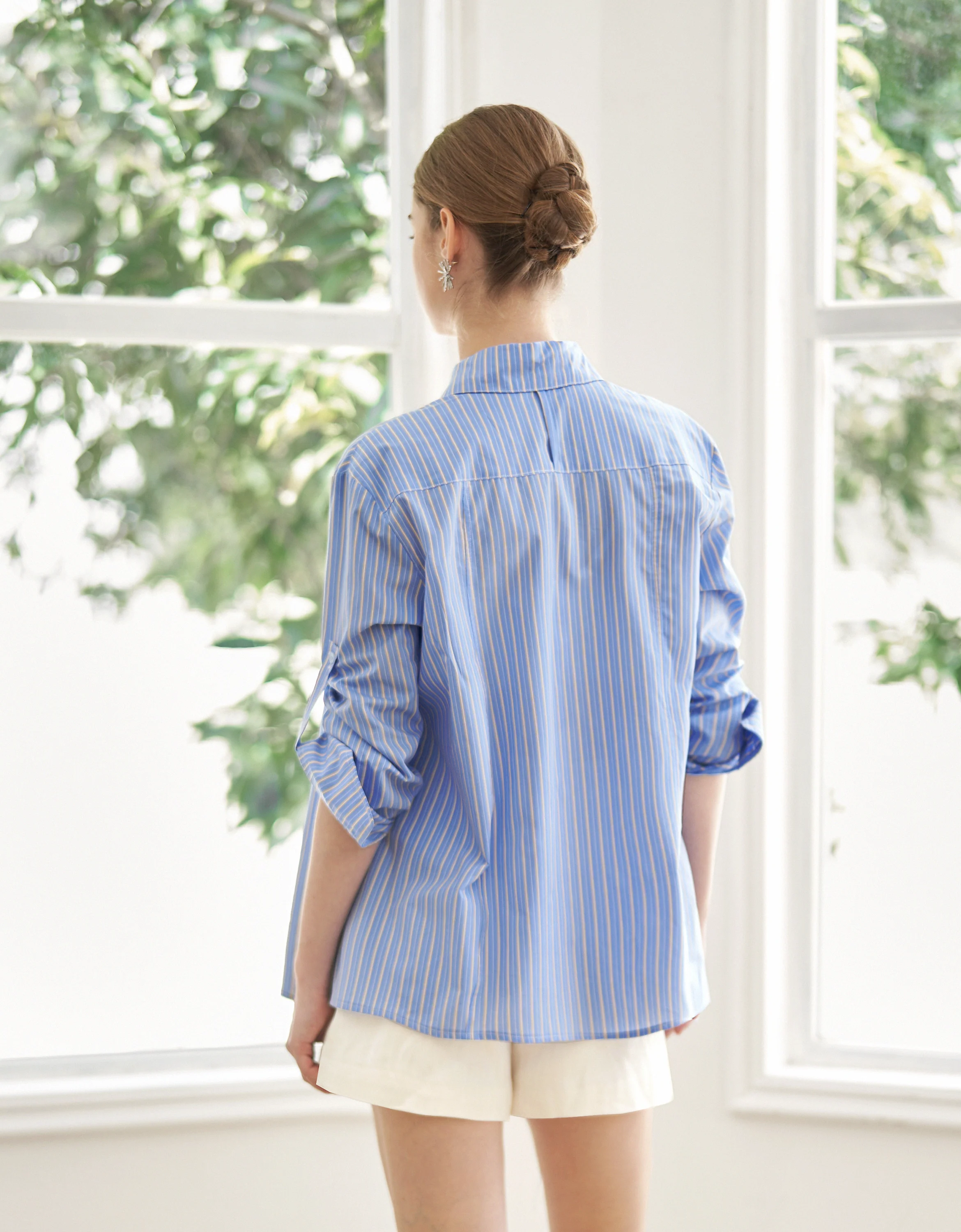 Waist Tie Long Sleeve Striped Shirt - Image 6