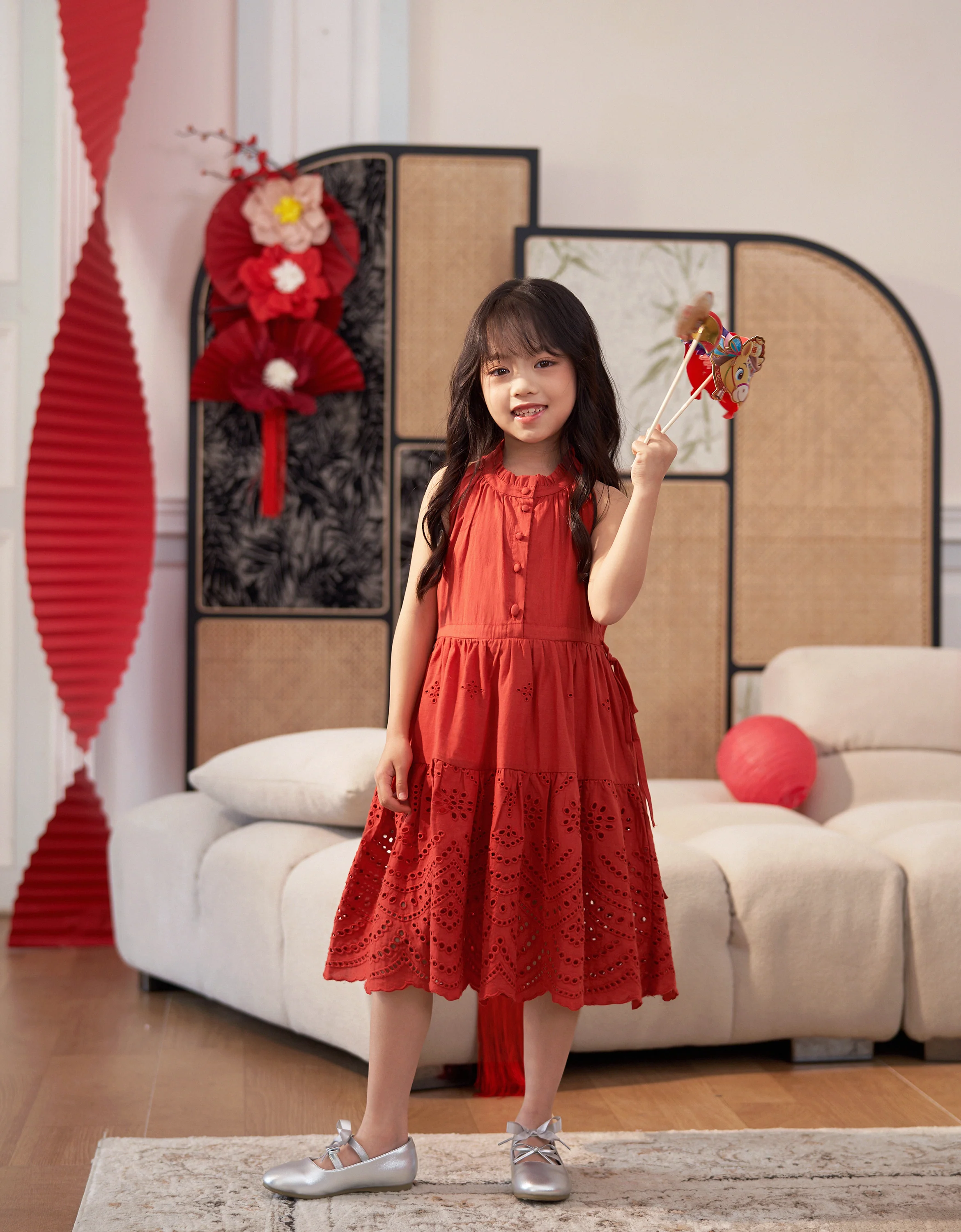 Waist Tie Sleeveless Embroidered Dress - Image 4