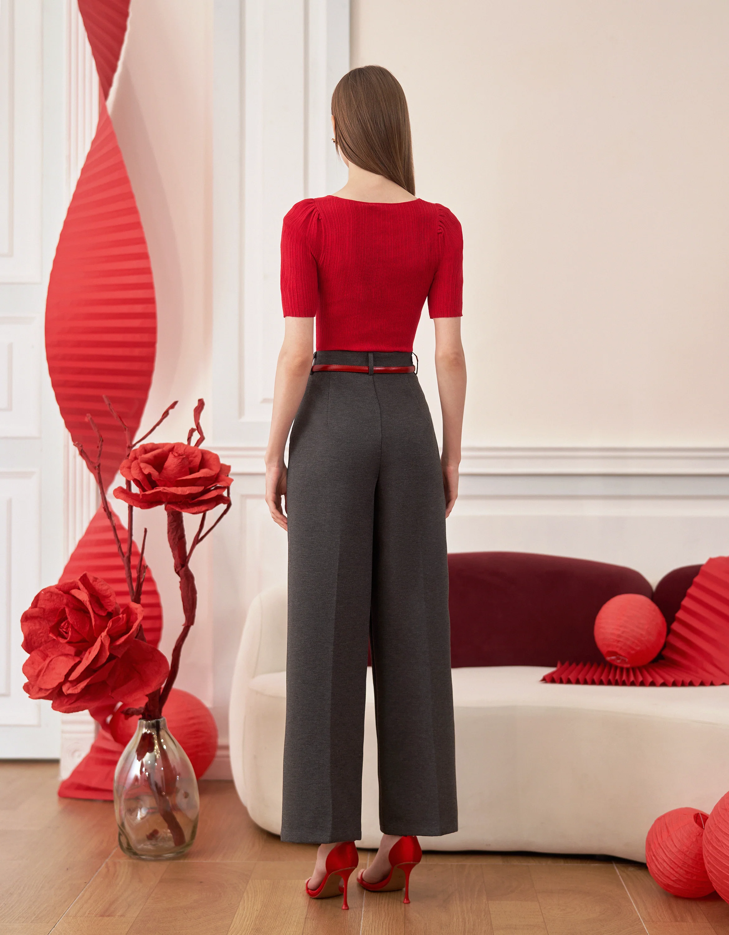 Wide-leg Mid-rise Trousers - Image 3