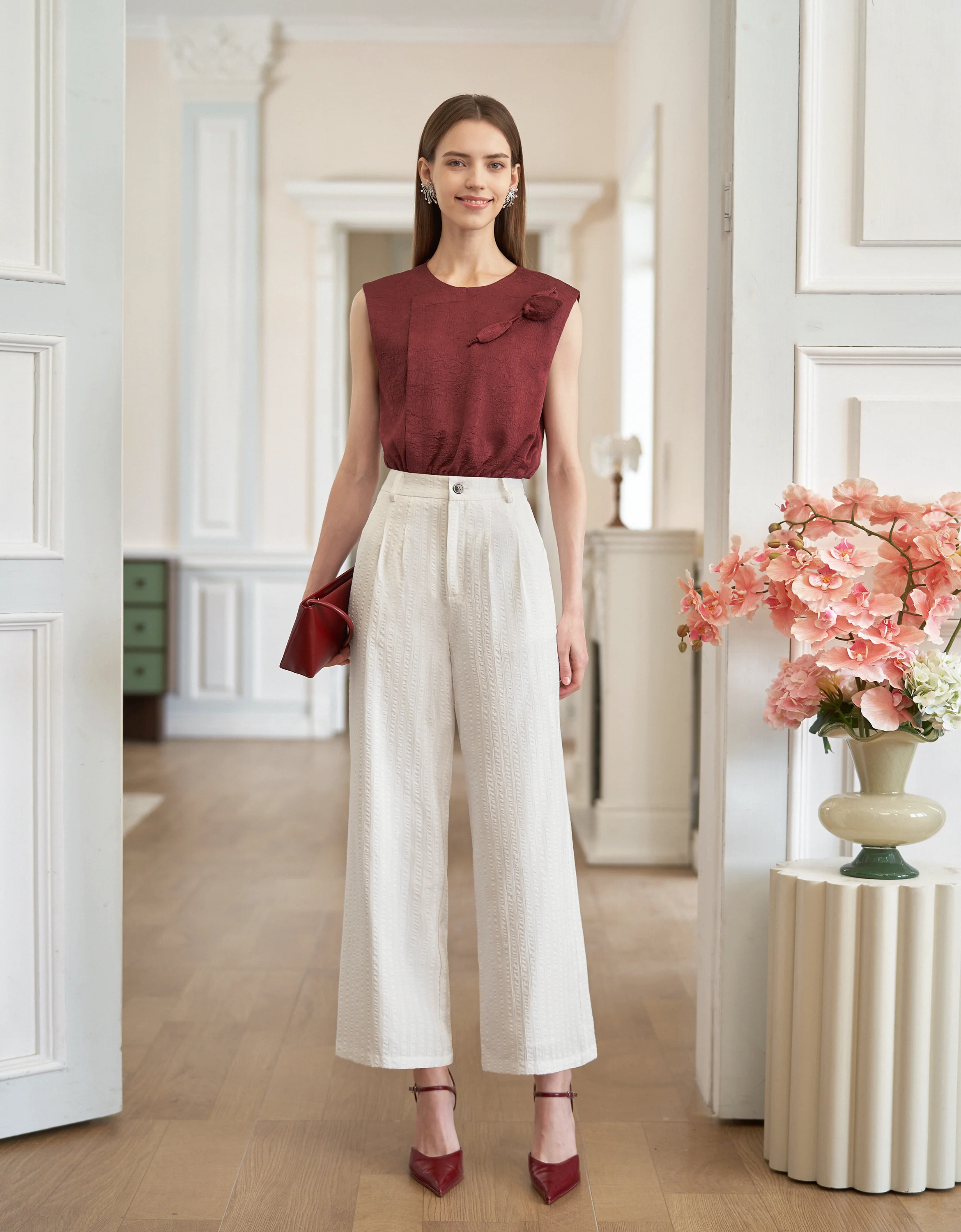 Wide-leg Striped Textured Trousers - Image 3