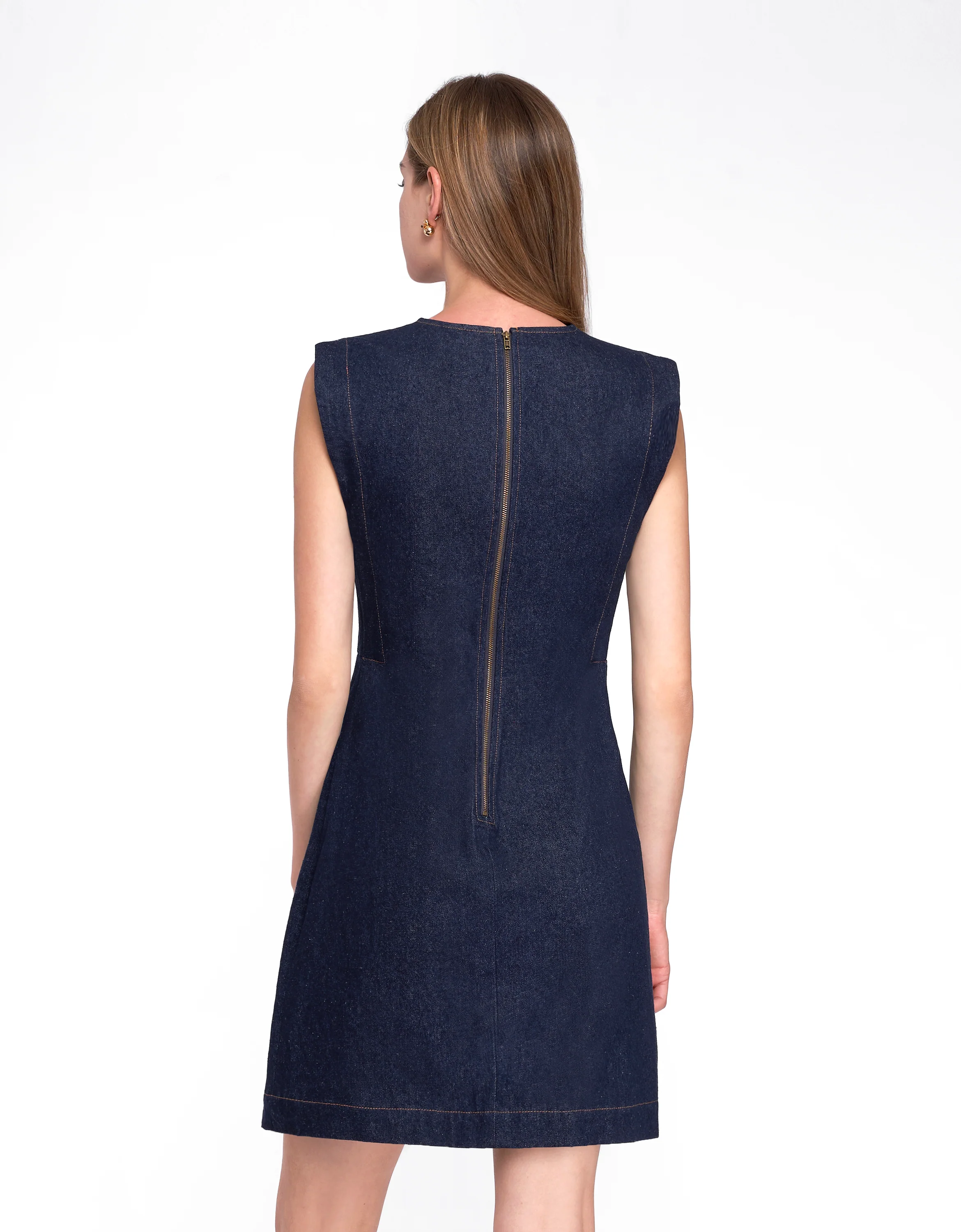 Wide Shoulder Hem Slit Denim Dress - Image 10