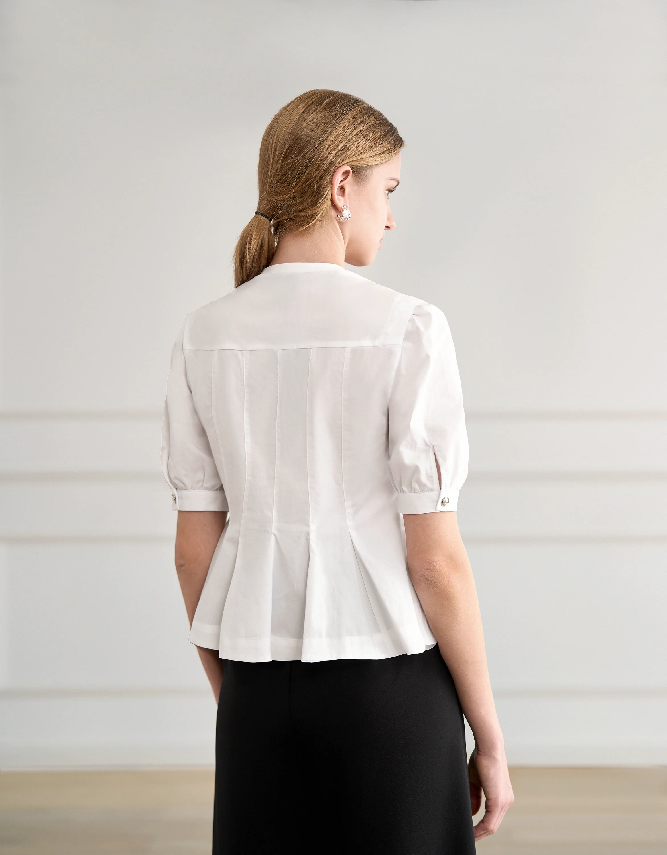 Zip Front Short Sleeve Peplum Top - Image 2
