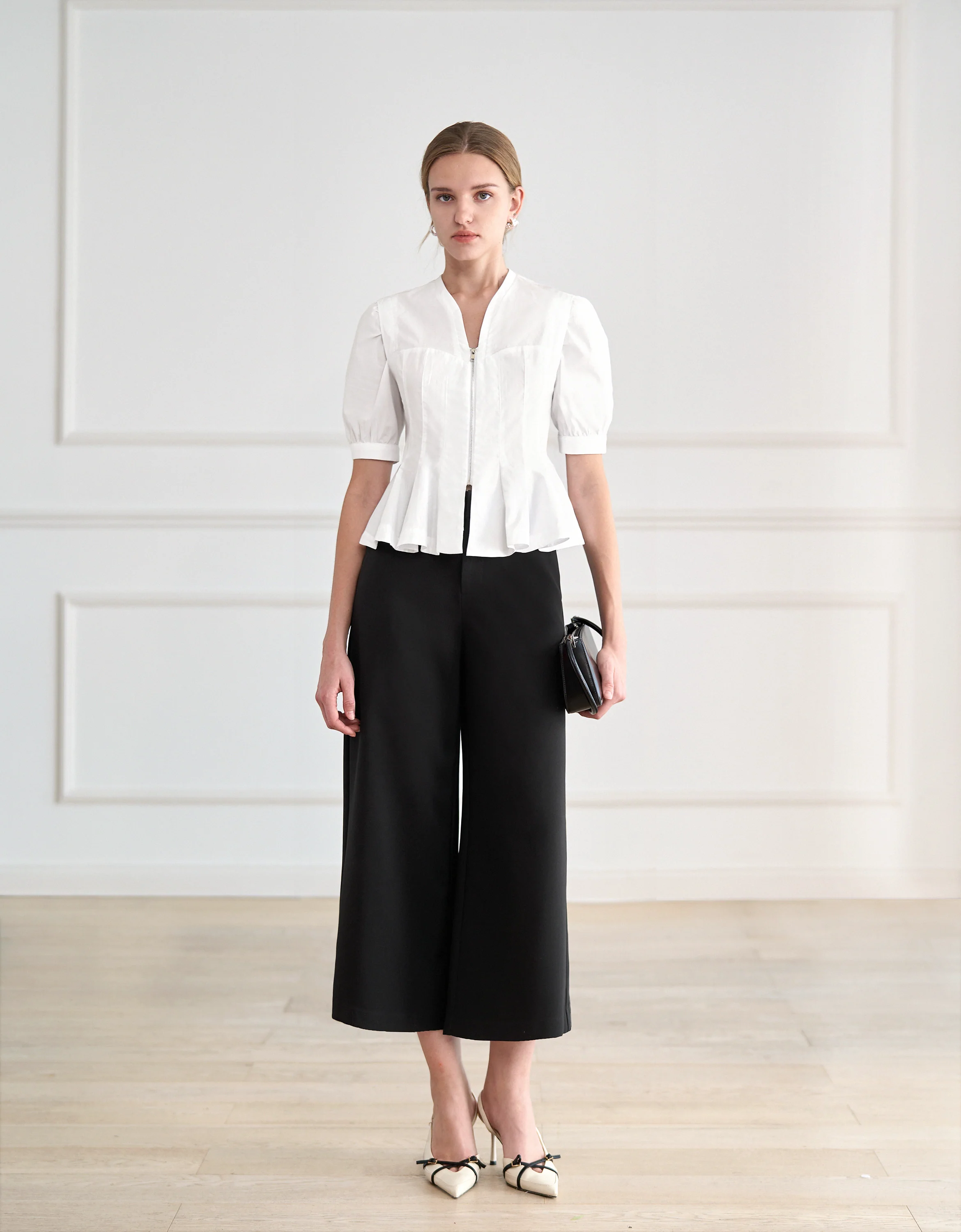Zip Front Short Sleeve Peplum Top - Image 4