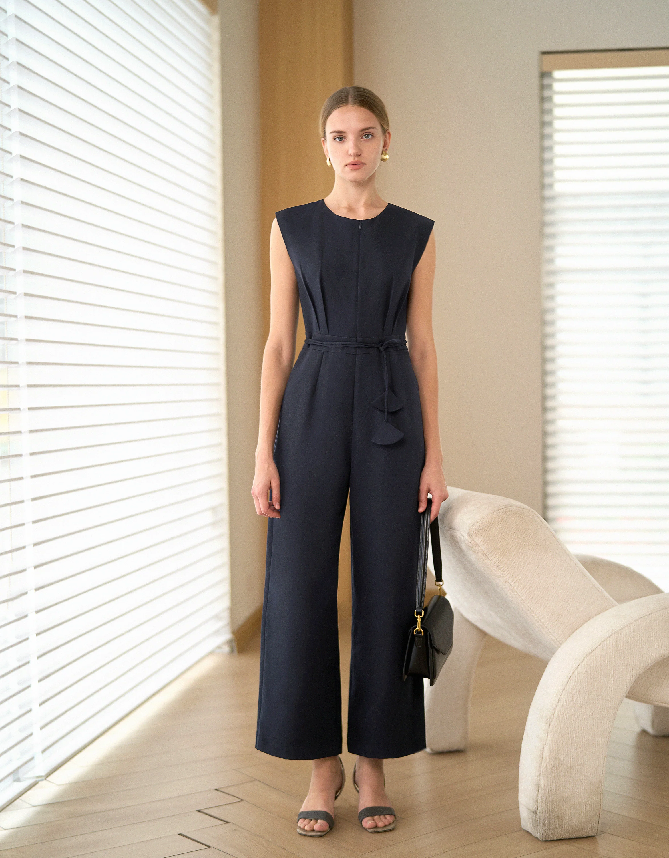 Zip Front Waist Tie Jumpsuit - Image 2