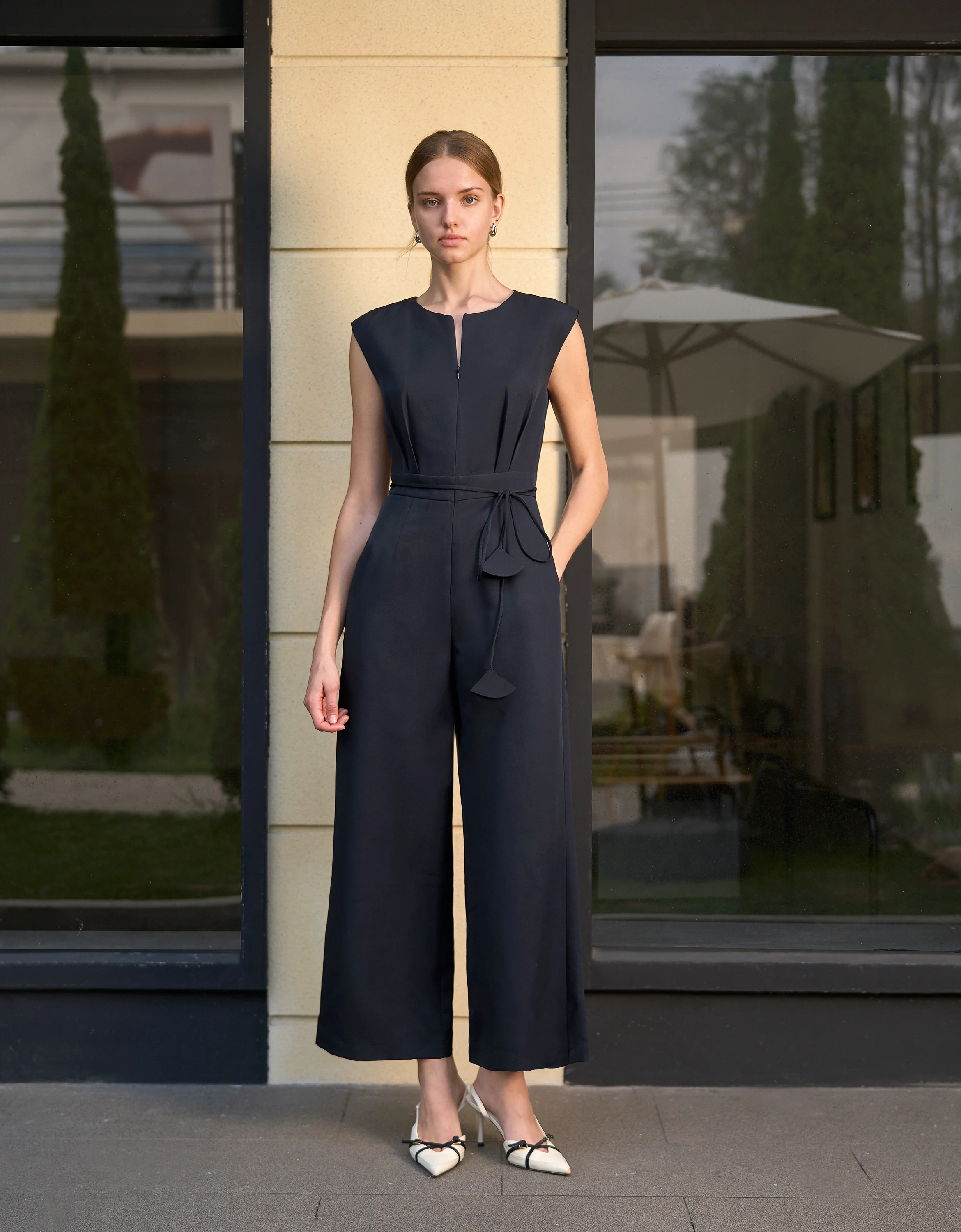 Zip Front Waist Tie Jumpsuit - Image 5