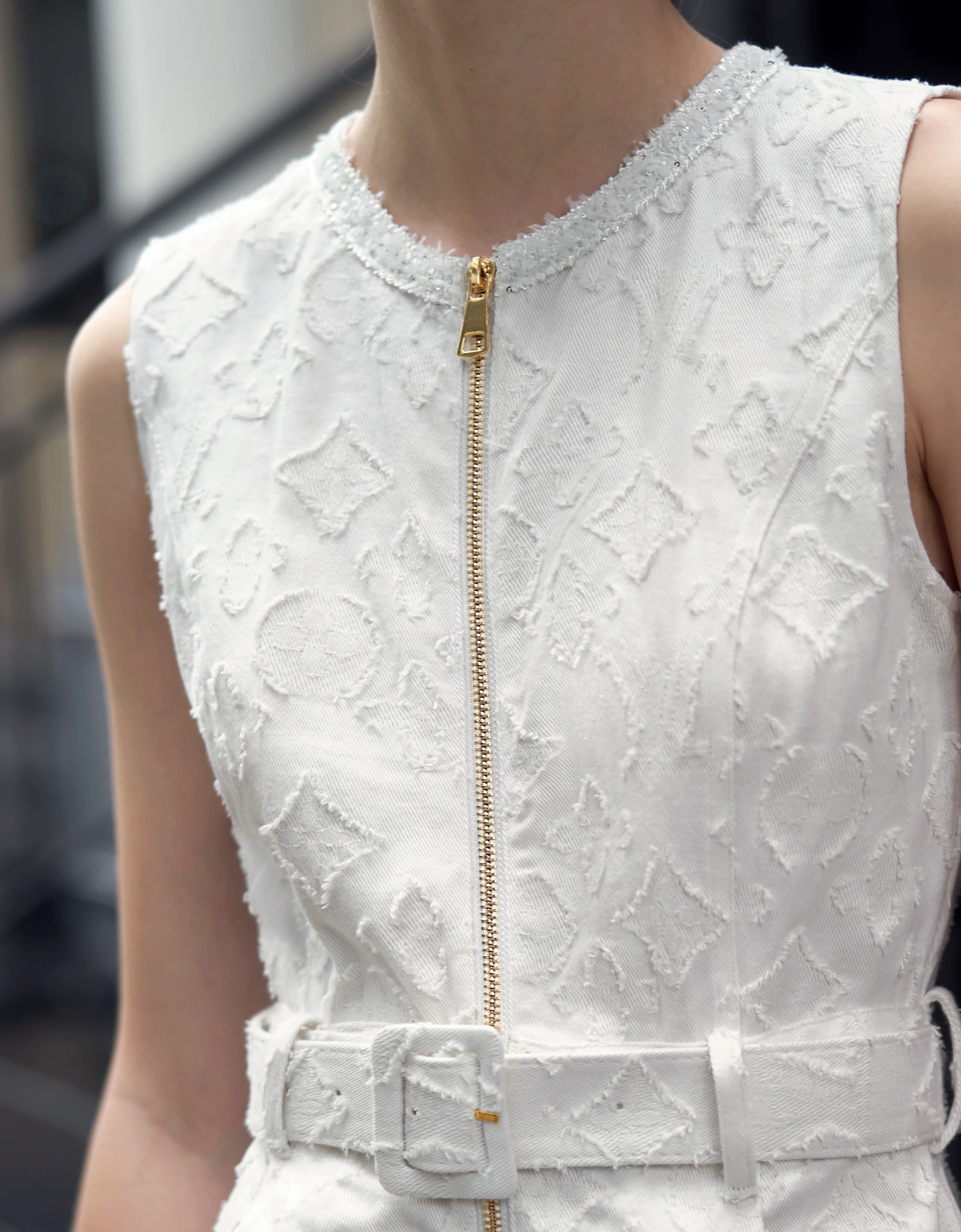 Zip Up Belted Jacquard Dress - Image 4
