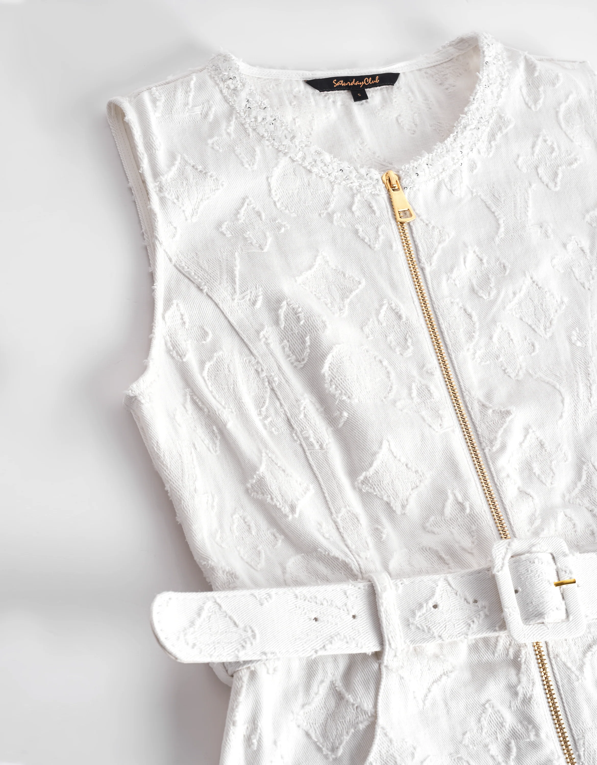 Zip Up Belted Jacquard Dress - Image 6