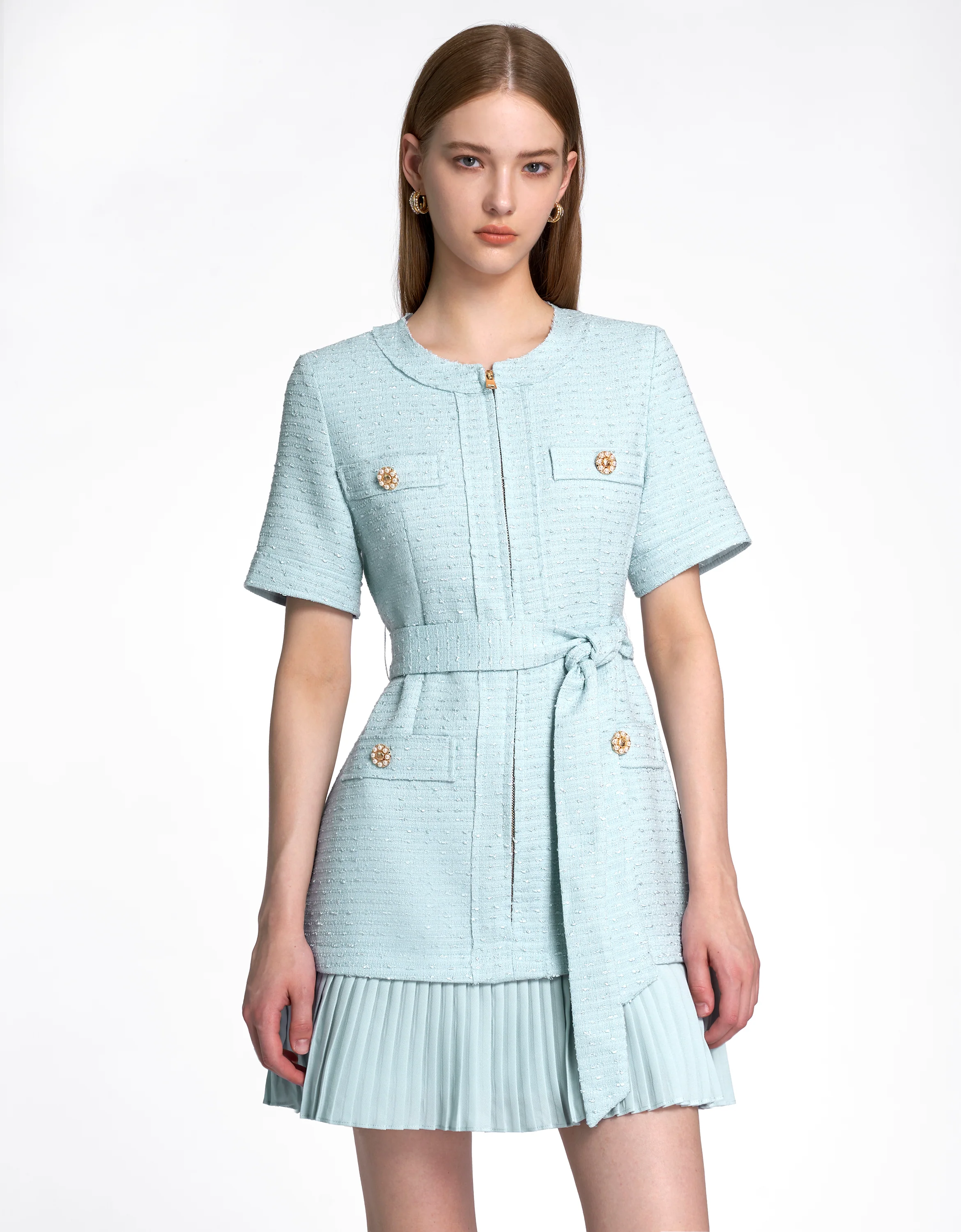 Zip Up Pleated Hem Dress - Image 20