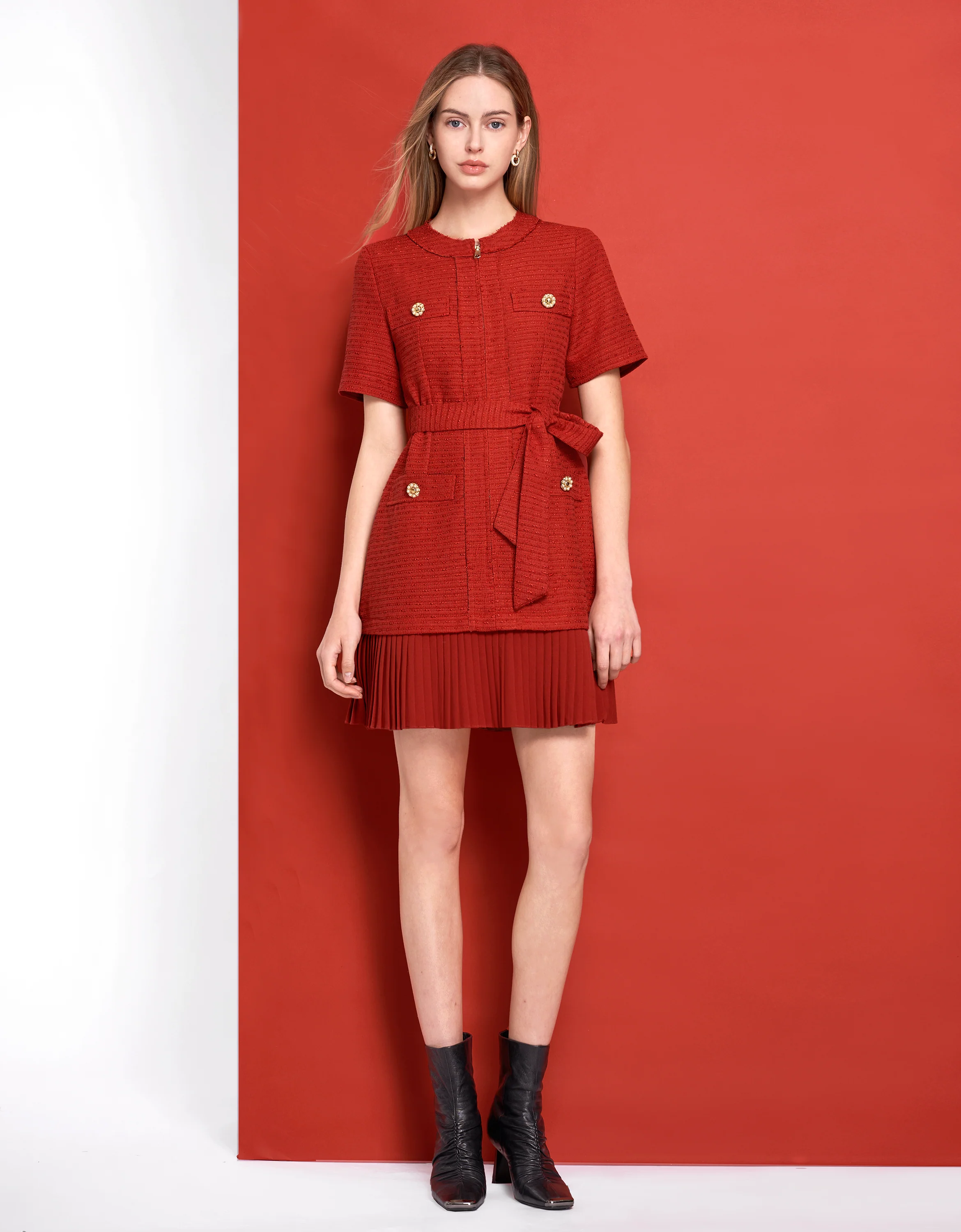 Zip Up Pleated Hem Dress - Image 9